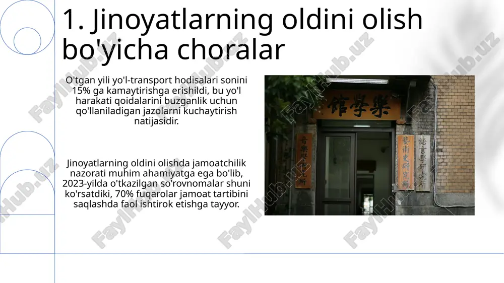 rsatkichlarni, jumladan, jinoyatlarni ochish darajasi va sud hukmlarining qonuniyligini ta'minlash bo'yicha 95% dan yuqori natijalarga erishishni maqsad qiladi. 10. iqtisodiy jinoyatlarga qarshi kurash iqtisodiy jinoyatlarga qarshi kurash bo'yicha 2022 yilda 1500 dan ortiq jinoyat ishi qo'zg'atilgan bo'lib, ulardan 80%i korrupsiya bilan bog'liq. davlat byudjetiga yetkazilgan zararni qoplash bo'yicha 2023 yilning birinchi choragida 50 milliard so'mdan ortiq mablag' undirib olindi. 11.prokuratura xodimlarining malakasi prokuratura organlarida ishlayotgan xodimlarning kamida 85 foizi chet tillarini (ingliz, rus) bilish boʻyicha malakaga ega boʻlishi kerak. prokuratura xodimlarining kamida 5 yillik yuqori maʼlumotli huquqshunoslik tajribasiga ega boʻlishi, shuningdek, jinoyat kodeksi va protsessual kodekslarni chuqur bilishi talab etiladi. 12.davlat ayblovini qo'llab-quvvatlash jinoyat ishlarini qo'zg'atish uchun zarur bo'lgan dalillar 90% dan ko'prog'ini prokurorlar to'playdi, qolgan 10% esa tergov organlari tomonidan taqdim etiladi. davlat ayblovini qo'llab-quvvatlash jarayonida prokurorlar o'rtacha 300 dan ortiq dalillarni, shu jumladan, guvohliklar va ekspertizalarni tahlil qiladilar. 13.jamoatchilik nazorati va shaffoflik прокуратура веб-сайтларидаги очиқ маълумотлар порталлари орқали …