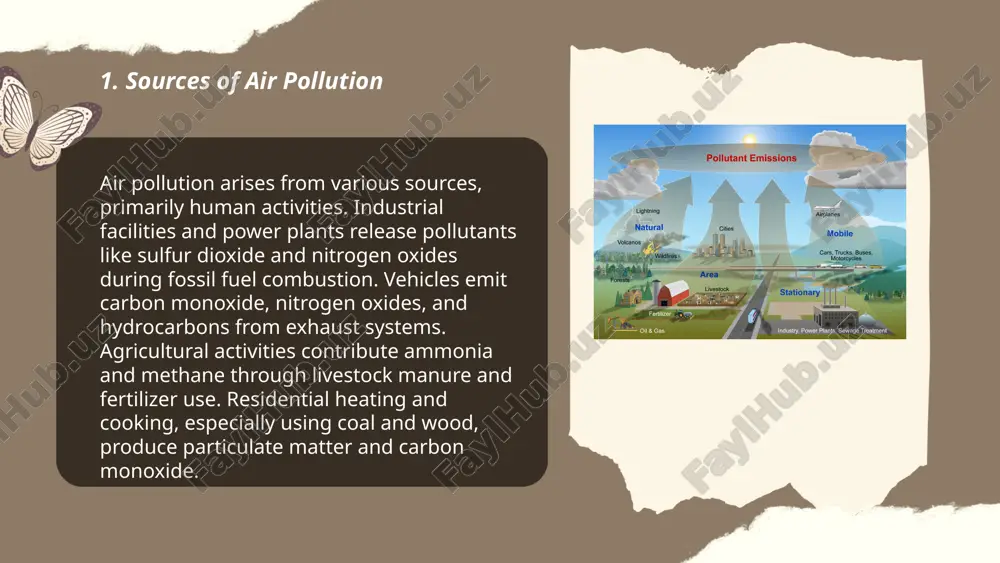 o) reports over 3.8 million premature deaths annually due to non-communicable diseases linked to indoor air pollution, such as stroke, ischemic heart disease, chronic obstructive pulmonary disease (copd), and lung cancer. nearly 3 billion people, particularly in developing countries, rely on solid fuels for cooking and heating, exacerbating the problem. effective ventilation, reducing use of harmful chemicals, and adopting cleaner energy sources can alleviate these health risks. ... t.me/slaydai_bot 7. urban air pollution urban air pollution primarily results from vehicles, industrial activities, and household energy usage. according to the world health organization, ambient air pollution contributes to 4.2 million deaths annually. particulate matter (pm2.5) and nitrogen dioxide (no2) are major pollutants. traffic emissions contribute nearly 70% of urban no2. the environmental protection agency estimates u.s. transportation sectors produce 55% of nitrogen oxides nationwide. effective policies could reduce urban air pollution deaths by up to 15%. ... t.me/slaydai_bot industrial air pollution …