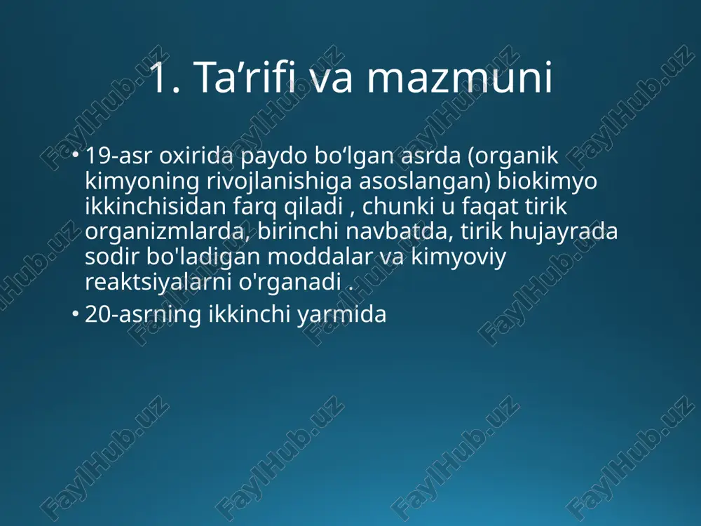 o'plangan eksperimental ma'lumotlar, mohiyati nafas olish va bu jarayonda alohida rol o'ynaydi kislorod. rivojlanish tarixi 1827 yildayoq hayot kimyosini o'rganish biologik molekulalarning hali ham qabul qilingan bo'linishiga olib keldi oqsillar, yog'lar va uglevodlar. ushbu tasnifning muallifi ingliz kimyogari va shifokori edi uilyam prout . in 1828 nemis kimyogari f. wöhler sintez qilingan karbamid: birinchi -dan siyan kislotasi va ammiak va yil oxirida -dan karbonat angidrid va ammiak. shunday qilib, birinchi marta tirik organizmning kimyoviy moddalarini tanadan biokimyo tarixi kimyoning ushbu yo'nalishidagi keyingi kuchli turtki laboratoriya sintezlaridan kelib chiqdi. lipidlar ( v 1854 yil — p. berthelot , frantsiya ) va uglevodlar dan formaldegid ( 1861 — a. m. butlerov, rossiya ). butlerov ham ishlab chiqilgan tuzilish nazariyasi organik birikmalar (1861 ). biokimyo tarixi 1882 yilda ivan gorbachevskiy dunyoda birinchi marta u glitsindan siydik kislotasini sintez qildi. keyingi tadqiqotlarda u odam va hayvon organizmlarida uning paydo bo'lish manbasi va yo'llarini aniqladi. …