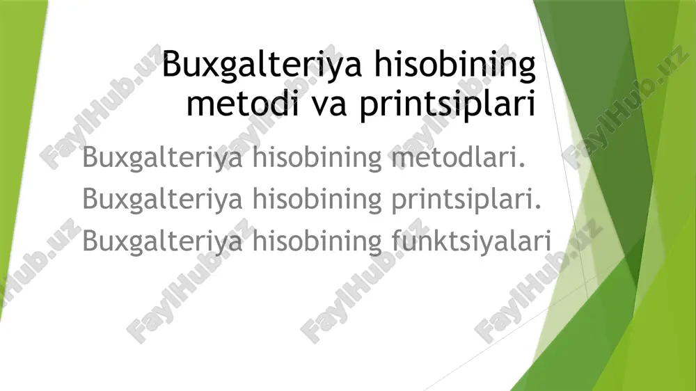 r. buxgalteriya hisobining schyotlari – korxonalar iqtisodiy resurslarining holati va harakati haqidagi buxgalteriya axborotini qayd etish va saqlash uslubi hamda ularga bo‘lgan talablardir. buxgalteriya hisobining schyotlarida buxgalteriya hisobining ob’ektlarini har kuni va muntazam ravishda aks ettirib boriladi. schyotlar orqali iqtisodiy belgilari bo‘yicha bir turdagi xo‘jalik operatsiyalari guruhlashtiriladi, korxona mablag‘lari, ularning tashkil topish manbailari va xo‘jalik operatsiyalarining holati va harakati haqida joriy ma’lumotlar yig‘ib boriladi. ikki yoqlama yozuv ikki yoqlama yozuv – bu xo‘jalik operatsiyalarini buxgalteriya hisobining schyotlarida qayd qilish usulidir. ikkiyoqlama yozuv shundan iboratki, bitta operatsiya bo‘yicha bitta summaning o‘zi buxgalteriya hisobining kamida ikkita schyotida aks ettiriladi korxona mablag‘lari va uni tashkil topish manbalari ustidan nazorat o‘rnatiladi mablag‘larning sarflanish yo‘nalishini ko‘rsatadi xo‘jalik muomalalarini tekshirish imkonini beradi schyotlardagi xatoliklarni aniqlashni ta'minlaydi. buxgalteriya balansi buxgalteriya hisoboti buxgalteriya balansi – bu korxonaning mulki va majburiyatlarni ma’lum bir sanada pul ko‘rinishida umumlashgan va iqtisodiy guruhlashtirish usuli hisoblanadi. korxona mulki balansda ikki guruhga bo‘lingan holda …