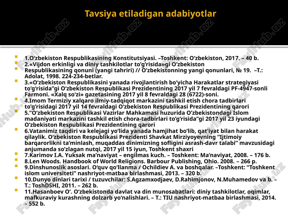 at 6236 oyat (77449 ta suz va 333015 xarf) quron tarkibiy tuzilishi oyat (arab. ilohiy belgi, moʻ'jiza) eng qisqa oyatlar “toho” va “yosin”. eng uzun oyat “baqara” surasining 282-oyati. sura (arab. tizma, qator, qoʻrgʻon,manzil va sharaf ma'nosida) eng qisqa sura “kavsar” (3 oyat). eng uzun sura “baqara” (286 oyat). suralar xajmiga kura joylashgan suralar xar biri nomlangan eng kup ishlatilgan suz suralar qismi makkiy xijratdan oldin 86 ta madaniy hijratdan keyin 28 ta suralar xususiyati makkiy qisqa, keng yakkaxudolik, risolat, qiyomat, duzax va jannat madaniy uzun suralar shariat normalari qur'on jamlanishi ridda voqealaridan soʻng, qorilar shahid ketishi natijasida umar ibn xattob taklifi bilan abu bakr bu ishni sahoba zayd ibn sobitga topshiradi kiyik terisiga yozilgan nusxa(as suhuf al-bakriya) umar ibn xattob vafotidan soʻng, paygʻambarimiz ayoli hafsa onamizdan qolgan yakuniy jamlanma xalifa usmon buyrugi bilan zayt inb sobit 651 yilda kitob xoliga keltirildi toshkent, usmon musxafi 1.353 varaqdan iborat. oʻlchami-68x53 sm. …