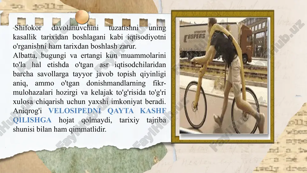 iborat bo’lib, tarixiy, induksiya, mantiqiy abstraksiya va boshqa usullardan keng foydalanadi. iqtisodiy tafakkur tarixi fanining amaliy xo’jalik ob’ekti bilan chambarchas bog’liqligini namoyon etadi. «eskirgan nazariyalarni ular faqat inkor etilganligi sababli prinsipda ilmiy emas deyish mumkin emas» deb yozadi taniqli iqtisodchi t.kun. bizga bugun yangidek tuyulgan bozor iqtisodiyoti to’g’risidagi fikrlar adam smit tomonidan 1776 yili chop etilgan «xalqlar boyligi» asarida asosan to’la tahlil etib berilgan. ba’zi iqtisodiy g’oyalar esa qadimdan ma’lum. ularni o’rganish va eng muhimi hayotga tadbiq etish yaxshi samara beradi, ko’p hollarda amerikani yangidan kashf etishga xojat qolmaydi. bizga bugun yangidek tuyulgan bozor iqtisodiyoti to’g’risidagi fikrlar adam smit tomonidan 1776 yili chop etilgan «xalqlar boyligi» asarida asosan to’la tahlil etib berilgan. ba’zi iqtisodiy g’oyalar esa qadimdan ma’lum. ularni o’rganish va eng muhimi hayotga tadbiq etish yaxshi samara beradi, ko’p hollarda amerikani yangidan kashf etishga xojat qolmaydi. iqtisodiyotga oid bilimlarga dastlab, antik dunyoning ko‘zga ko‘ringan olimlari ksenofont, platon, aristotel asarlarida, …