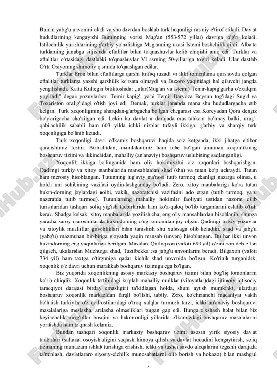 ustahkamlandi. ularning 456 yilda xitoyga o'z elchilarini yuborishi ham buning tasdig'idir. eftalitlarning janubga siljishi sosoniylar eroni bilan to'qnashuvlar keltirib chiqardi. bu urushda ham eftalitlar g'alaba qozonib, sosoniylar eftalitlarning o'lpondoriga aylanib qoladi. eftalitlar sosoniylar bilan birga kurash jarayonida o'rta osiyoning janubiga siljiy boshlagan. ular 467-470 yoki 480 yillarda sug'dni bosib olishadi va keyin sharqiy turkistonga qarab siljishadi. 479 yilda turfon, 490-497 yillarda urumchi, 497 va 507 yillar oralig'ida karashara, xo'tan va qoshg'ar eftalitlar davlati tarkibiga kiradi va vi asrning boshlarida butun sharqiy turkiston eftalitlar qo'l ostida birlashadi. eftalitlar davlati hududlari haqida xitoy solnomalari va arab-fors tarixchilari asarlarida ma'lumotlar uchraydi. ularga tayangan holda eftalitlar davlatiga o'rta osiyoning katta qismi, sharqiy turkiston, gandxara va v asrning ikkinchi yarmida shimoliy hindistonning boshqa bir qancha viloyatlari ham kirganligini bilishimiz mumkin. bu davlat o'z hududiga ko'ra kushonlar davlatidan ham katta edi. kushonlar davridagi kabi eftalitlar zamonida ham saltanat yakka hukmdor tomonidan boshqarilgan. xitoy manbalariga ko'ra, taxt …
