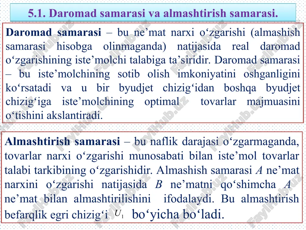 rxlarda oziq-ovqatga boʻlgan talab iste’molchilar, oziq-ovqat birlikda narxi, p soʻm a b v umumiy bozor talabi, birlikda 1 4 6 8 18 2 3 5 7 15 3 2 4 6 12 4 1 3 5 9 5 0 2 4 6 4-rasm. iste’molchilar talab chiziqlari va bozor talabi chizigʻi. 5 4 3 dв dа 1 2 dб 20 18 16 14 12 10 8 6 4 2 p, сўм q oziq ovqat miqdori bozor talabi umuman olganda, bozor talabini aniqlashda har xil demografik guruhlarga qarashli iste’molchilar talablarini yigʻishga, har xil hududlarda yashovchi iste’molchilar talablarini yigʻishga toʻgʻri keladi. masalan, muzqaymoqqa boʻlgan bozor talabi oʻrganilganda yosh bolalar talabi, oʻsmirlar talabi, ayollar talabi, nafaqaxoʻrlar talabi toʻgʻrisidagi axborotlarni olishga va ularni jamlashga toʻgʻri keladi. xuddi shu masalani hududlar boʻyicha aniqlash ham mumkin. bozor talabi chizigʻini va shu bilan birga individual talab chizigʻini ifodalashda tovarlarning narx boʻyicha elastiklik koeffitsiyentidan foydalanish mumkin. biz yuqorida koʻrgan …