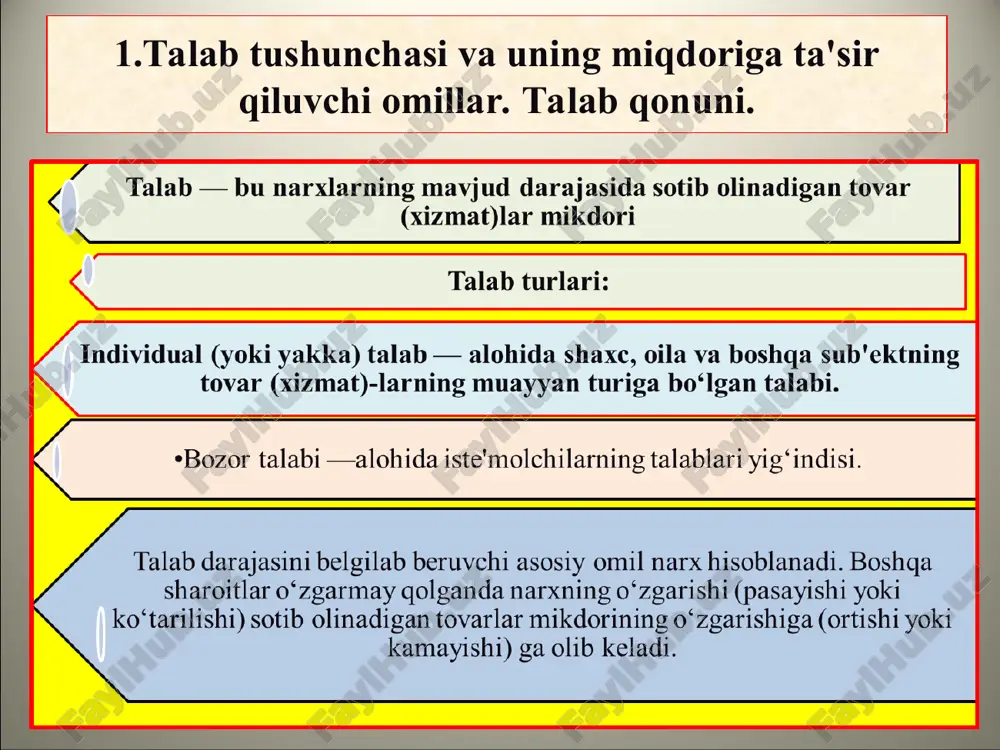 iqdorda talab qilinsa, uni ishlab chiqarish uchun zarur bo‘lgan resurs turiga ham talab shunchalik katta bo‘ladi. ikkinchidan, iqtisodiy resurslarga talab ularning unumdorligiga bog‘liq bo‘ladi. resurslar unumdorligi o‘sib borishi bilan ularga bo‘lgan talab ham ortib boradi va aksincha. uchinchidan, resurslarga talab ular yordamida ishlab chiqariladigan tovarlar narxiga bog‘liq bo‘ladi. agar tovar narxi o‘ssa, resurslarga talab ham ortadi va aksincha. to‘rtinchidan, resurslarga bo‘lgan talab birgalikda foydalaniladigan boshqa resurslar narxi va unumdorligiga bog‘liq bo‘ladi. birgalikda foydalaniladigan resurs narxi esa, uning o‘rnini bosish darajasi va mahsulot chiqarish hajmi ta'siriga bog‘liqlikda o‘zgarib turadi. iqtisodiy resurslar taklifi ularning xususiyatidan kelib chiqib shakllanadi. birinchidan, barcha iqtisodiy resurslarga xos bo‘lgan umumiy xususiyat, ularning ehtiyojlarga nisbatan cheklanganligi hisoblanadi. shu sababli, iqtisodiy resurslar taklifini ularga talab o‘sishiga mos ravishda ko‘paytirib borish mumkin bo‘lmaydi. ikkinchidan, har xil iqtisodiy resurslar bir xil bo‘lmagan harakatchanlikka, uning oqibatida taklifi turlicha egiluvchanlikga ega bo‘ladi. agar iqtisodiy resurslar harakatchan bo‘lsa, nisbatan kuchsiz rag‘batlar ta'sirida bir sohadan …