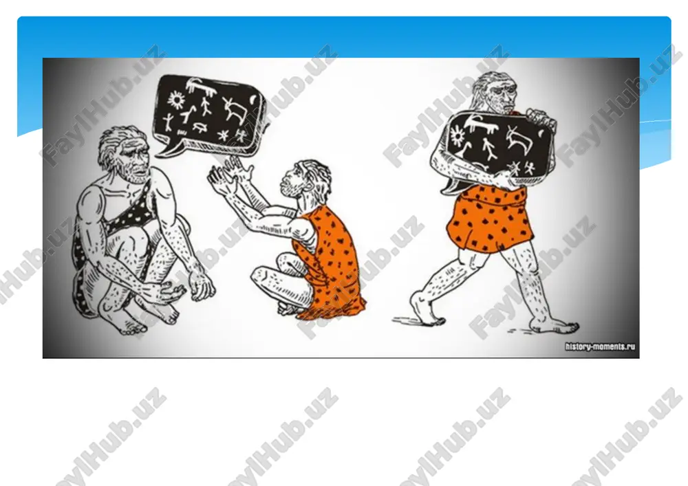 ndir; o`sha davrdagi tilga xos so`zlar butun boshli voqea-hodisani ifodalagandir. o`sha davrdainsonning tovush chiqaradigan a’zolari hozirgidek takomillashmagani uchun nutqda dastlab paydo bo`lgan so`zlarning talaffuzi aniq bo`lmagan. demak, mehnat qilish, mehnat qurollarini yasash jarayonida odamlar jamoasi borgan sari uyushib boradi, natijada kishilik jamiyatining ilk ko`rinishlari vujudga keladi. hayvonot dunyosidan ajralib chiqqan odamlarda jamoa bo`lib mehnat qilish jarayonida bir –birlariga nimadir deyish ehtiyoji tug`iladi. ana shu zaruriy ehtiyoj tilning yaralishiga sabab bo`ladi. image2.jpg image3.png