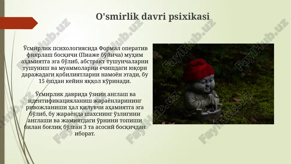 munalarini namoyon qiladi. tuyg'ularni boshqarishning dastlabki bosqichlari 2-4 yosh oralig'ida namoyon bo'lib, salbiy his-tuyg'ularning namoyon bo'lishi chaqaloqlarning hissiy rivojlanishining muhim ko'rsatkichi hisoblanadi. e'tiboringiz uchun rahmat @taqdimot_robot image1.jpg image2.jpg image3.jpg image4.jpg image5.jpg image6.jpg image7.jpg image8.jpg image9.jpg