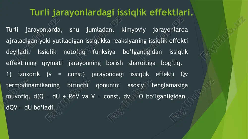 oshirishdan tashqari ish bajarishga ham sarf bo’ladi. shunga ko’ra, cp > cv bo’ladi. qattiq va suyuq holdagi moddalarda, temperatura o’zgarishi bilan ularning hajmi kam o’zgaradi. shunga ko’ra, cv, cp o’rtasidagi farq kam bo’ladi. o’rtacha va chin issiqlik sig’imi temperaturaga bog’liq bo’ladi. qanday bo’lmasin biror moddani, masalan, 10 dan 110с gacha yoki 100 dan 1010 gacha istish uchun turli miqdorda issiqlik kerak bo’ladi. shunga ko’ra, chin va o’rtacha issiqlik sig’imi tushunchalari kiritilgan. modda t1 dan t2 gacha isitilganda sarflangan issiqlik miqdorining (q) temperaturaning o’zgarishiga nisbati o’rtacha issiqlik sig’imi (c) deyiladi. o’rtacha issiqlik sig’imi. foydalanilgan adabiyotlar. 1.вилюнас в. к. психологические механизмы мотивации человека. –м.: 1990 г. 2.выготский л. с. педагогическая психология. –м.: 1996 г. 3.годфура ж. что такое психология: в 2 т.: пер. с фрац. –м.: 1990 г 4.джемс в. психология. –м.: 1991 г. image1.png image2.png image3.png image4.png image5.png image6.png image7.png image8.png image9.png image10.png image11.png image12.png image13.png image14.png image15.png