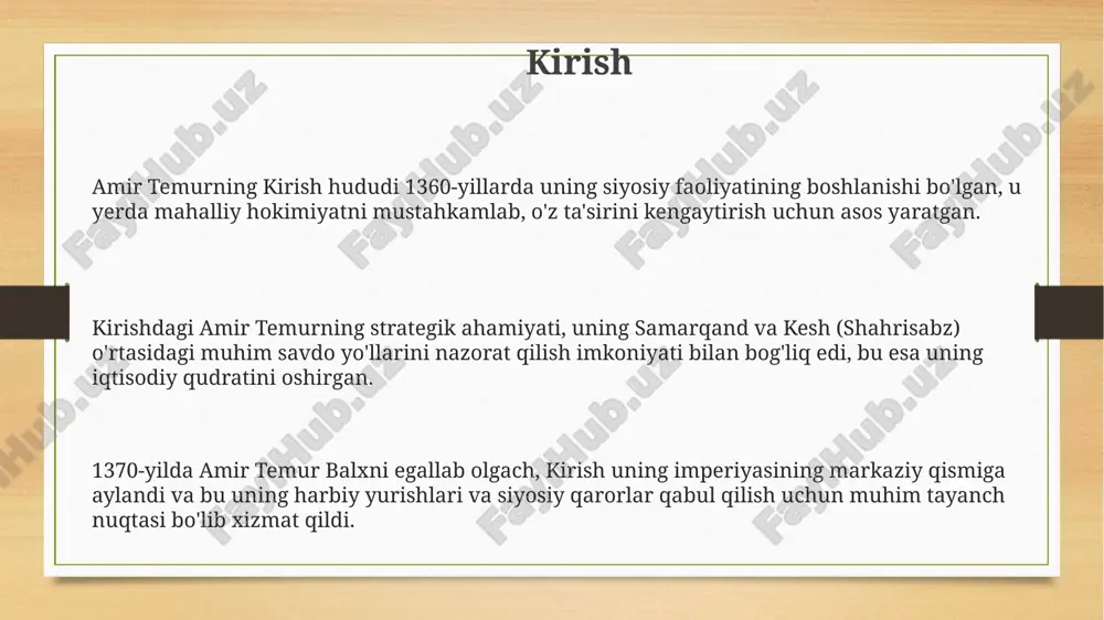 a adolatli qarorlar qabul qilish uchun 12 ta asosiy qoida ishlab chiqildi. uning qonunlari oddiy xalq manfaatlarini himoya qilishga qaratilgan edi; soliq tizimi isloh qilinib, dehqonlar uchun yengilliklar yaratildi, bu esa iqtisodiy barqarorlikni taʼminlashga yordam berdi, taxminan 1370 yilda. davlat boshqaruvidagi markazlashuv markazlashuv siyosati doirasida, amir temur yirik mulkdorlarning siyosiy ta'sirini kamaytirishga harakat qildi, ularning yerlarini davlat tasarrufiga o'tkazib, soliq tizimini takomillashtirdi va xazinani mustahkamladi. amir temur davlat boshqaruvida hokimiyatni markazlashtirish uchun qonunchilikni kuchaytirdi, xususan, "temur tuzuklari" orqali markaziy hokimiyat rolini oshirdi va viloyat hokimlarining vakolatini chekladi. amir temur markaziy boshqaruv apparatini kuchaytirish maqsadida harbiy sohani isloh qildi, armiyani markazlashgan holda boshqarish tizimini yaratdi va 10 minglik qo'shinni (tuman) shaxsan o'zi nazorat qildi. diniy bag'rikenglik siyosati amir temur turli din vakillariga, jumladan xristian va yahudiylarga hurmat bilan munosabatda bo'lib, ularga o'z dinlarini erkin ado etishlariga sharoit yaratgan. temurning diniy bag'rikenglik siyosati uning imperiyasida turli diniy guruhlar o'rtasida tinchlik va barqarorlikni …