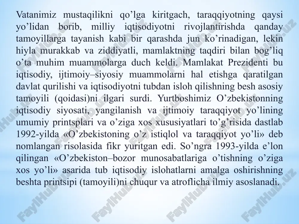ga alohida e’tibor qaratilmoqda. 2006-yili prezidentning «2007-2010-yillarda yolg’iz keksalar, pensionerlar va nogironlarni aniq ijtimoiy himoya va ularga xizmat ko’rsatishni yanada takomillashtirish chora-tadbirlari haqida» qarori qabul qilindi. ushbu qarorga muvofiq «nuroniy» fondı hisobidan xalqning ijtimoiy himoyaga muhtoj qatlamlariga sanatoriylarga, «sahovat» va «muruvvat» uylariga dori-darmon qurollari yetkazib berildi. davlatimizda 2005-yilni «salomatlık yili», 2007-yilni «ijtimoiy himoya yili», 2015-yil «keksalarni qadrlash yili» deb e’lon qilindi va bu bo’yicha masxus dasturlar qabul qilindi. respublikada onalar va bolalarning sog’ligiga ulkan e’tibor qaratilmoqda. bu bo’yicha «ona va bola skriningi» davlat tizimi tashkil etildi. 2015-yili jahon sog’liqni saqlash tashkiloti ma’lumoti bo’yicha o’zbekistonda tug’ilgan bolalarning 92 foyizi toliq sog’lom. «bolalarni asraylik» xalqaro tashkiloti tarafidan tuzilgan jahon reytingida o’zbekiston bolalar salomatligini mustahkamlash bo’yicha g’amxorlik qilayotgan davlatlar reytingida o’ntalik qatoriga kirgan mamlakat hisoblanadi. respublikamızda xalqning o’rtacha umr ko’rish darajasi sezilarli o’sdi. bu ko’rsatkich 1990-yili 67 yoshni tashkil etgan bo’lsa, 2015-yili 74 yoshni tashkil etgan. erkak kishilar orasida umr ko’rish 66 yoshdan …