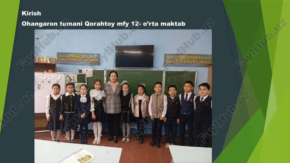 nib, zarur psixokorreksion va maslahat ishlarini tashkil qildim.shuningdek, “maktabdagi kasblar” mavzusida suhbat o‘tkazdim. bu suhbat davomida o‘quvchilarga maktab jamoasida uchraydigan kasblar, ularning vazifalari va ahamiyati haqida tushuntirdim. o‘quvchilarning kasbga bo‘lgan qiziqishini oshirish hamda kelajakdagi kasb tanlovini ongli ravishda amalga oshirishlariga ko‘maklashdim. amaliyotning yettinchi kuni 11.03.2025 biriktirilgan sinf (guruh)larning darslarini kuzatdim. kuzatuv jarayonida o‘quvchilarning o‘quv mashg‘ulotlarida ishtirok etish darajasi, motivatsiyasi, o‘qituvchi va o‘quvchilar o‘rtasidagi o‘zaro munosabatlarni tahlil qildim. shuningdek, dars jarayonida o‘quvchilarning psixologik holatini, ularning faolligi va moslashuv darajasini baholadim. olingan natijalar asosida kerakli psixologik tavsiyalar ishlab chiqildi. amaliyotning sakkizinchi kuni 12.03.2025 sinf rahbari talabnomasiga asosan, autodestruktiv va destruktiv hulq-atvorga moyilligi mavjud o‘quvchilar bilan individual va guruhiy korrektsion tadbirlarni o‘tkazdim. ushbu tadbirlarda o‘quvchilarning hissiy holatini barqarorlashtirish, stress va tajovuzni boshqarish ko‘nikmalarini rivojlantirishga qaratilgan psixologik mashqlar, suhbatlar va trening mashg‘ulotlari o‘tkazildi. o‘quvchilarning muammolari chuqur tahlil qilinib, ularga individual yondashuv asosida tavsiyalar berildi. amaliyotning to’qqizinchi kuni 13.03.2025 maktabda o‘quvchilarning motivatsiyasini kuchaytirish maqsadida motivatsion …