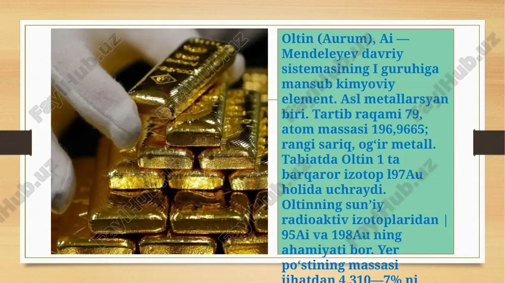 sozlikda, tibbiyotda, fotografiyada qollanadi. markaziy osiyoda eng ko‘p oltin zaxirasiga ega mamlakat qozog‘iston bo‘lib, u 387,9 tonna oltin bilan 14-o‘rinda joylashgan. o‘zbekiston davlat oltin zaxiralari bo‘yicha dunyoning 132 mamlakati orasida 332,5 tonna oltin zaxirasi bilan 16-o‘rinda turadi. bu haqda jahon oltin kengashi (world gold council) ma’lumot berdi. eng ko‘p oltin zaxirasiga ega mamlakatlar ma’lumotda aytilishicha, 2020 yilda o‘zbekistonning oltin zaxiralari 3,4 tonnaga kamaygan. markaziy osiyoda eng ko‘p oltin zaxirasiga ega mamlakat qozog‘iston bo‘lib, u 387,9 tonna oltin bilan 14-o‘rinda joylashgan. reytingda tojikiston 62-, qirg‘iziston 63-o‘rinni egallagan. turkmaniston bo‘yicha ma’lumot berilmagan. kengash ma’lumotiga ko‘ra, 2021 yil boshida butun dunyodagi monetar oltin zaxiralari 35,244 ming tonnani tashkil etgan. aqsh dunyoda eng ko‘p oltin zaxirasiga ega davlat hisoblanadi – 8,1 ming tonnadan ortiq. shuningdek, germaniya, italiya, fransiya, rossiya, xitoy, shveytsariya, yaponiya, hindiston, niderlandiya eng yuqori o‘ntalikka kirgan. o‘zbekiston oltin qazib olish bo‘yicha dunyodagi eng yaxshi 10 mamlakat qatoriga kirdi. bu haqda forbes`ning butunjahon …