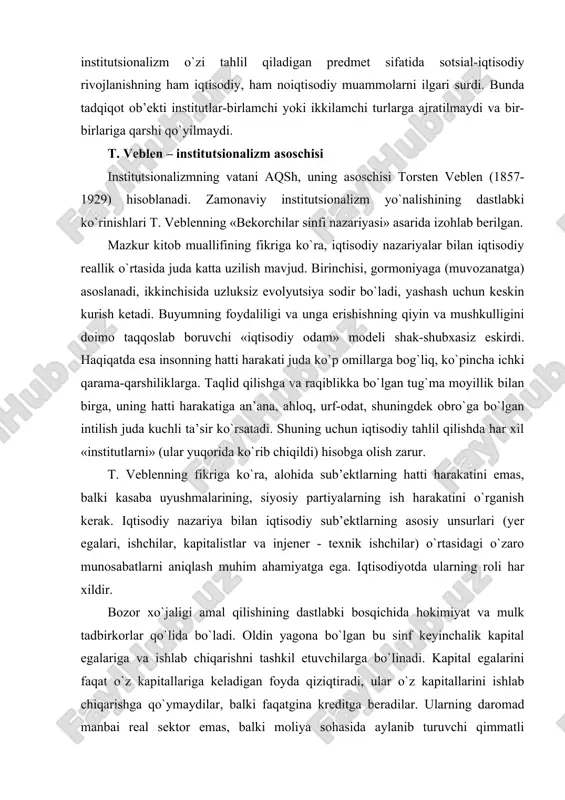 irkorlar qo`lida bo`ladi. oldin yagona bo`lgan bu sinf keyinchalik kapital egalariga va ishlab chiqarishni tashkil etuvchilarga bo`linadi. kapital egalarini faqat o`z kapitallariga keladigan foyda qiziqtiradi, ular o`z kapitallarini ishlab chiqarishga qo`ymaydilar, balki faqatgina kreditga beradilar. ularning daromad manbai real sektor emas, balki moliya sohasida aylanib turuvchi qimmatli qog`ozlar hisoblanadi. bu ma’noda kapital egalari bekorchilar sinfini tashkil etadi. ishchilar, shuningdek ishlab chiqarishni tashkil etuvchilar va texnik mutaxassislar unumli sinf hisoblanadilar, ular o`z kapitallariga ega emas va bekorchilar sinfi kreditga qo`ygan vositalardan foydalanib ish yuritadilar. bekorchilar sinfining xukumronlik mavqei barcha iqtisodiyotda kreditning rolini haddan tashqari oshirib yuboradi. kapitalning anchagina qismi chayqovchilik maqsadlarga foydalaniladi va ishlab chiqarishni rivojlantirishga yo`naltirilmaydi. kredit inflyatsiyasi vujudga keladi, uning orqasidan ssudani zudlik bilan qoplash talabi zarurligi kelib chiqadi. natijada ommaviy bankrotlik va turg`unlik yuzaga chiqadi, ular o`zining davom etishi muddati bo`yicha iqtisodiy yuksalish davridan ancha ortib ketadi. bekorchilar sinfi bilan unumli sinf o`rtasidagi antagonizmning echilishi hokimiyatning texnokratlar qo`ligi …