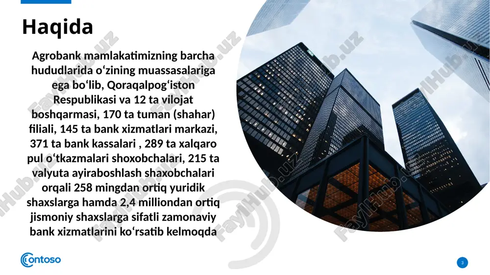 ilindi. 1998-yil — oatb „paxta bank“ osiyo-tinch okeani qishloq xoʻjaligini kreditlash assotsiatsiyasining (apraka) aʼzosi boʻldi. agrobank 7 tarix 1999-yil — oatb „paxta bank“ qishloq xoʻjaligini kreditlash xalqaro kenfederatsiyasi (kika) ning teng huquqli aʼzosiga aylandi. 2000-yil — evropa tiklanish va taraqqiyot banki keridt linyasini jalb etish boʻyicha bitm imzoladi. 2001-yil — „paxta bank“ning birinchi plastik kartochkasi joriy qilindi. 2001-yil — eksimbank va xitoy xalq respublikasining kredit liniyasi ochildi. 2003,2004,2007,2008,2009 — britaniyaning „ft business financial times“ gazetas va „the banker“ jurnali fikriga binoan bank oʻzbekiston respublikasida „yil banki“ sifatida tan olindi. 2007-yil — „paxta bank“ oʻzbekiston respublikasidagi tijorat banklar ichida birinchi boʻlib fitch ratings xalqaro reyting kompaniyasining toʻliq xalqaro reytingini olishga muvaffaq boʻldi. 8 8 2008-yil — axolining omonatlarini jalb qilish boʻyicha banklar aro tanlovda „eng yaxshi emitent bank“ nominatsiyasi boʻyicha paxtabank 1 — oʻrin soxibi boʻldi hamda „qishloq joylarida joylashgan axoli omonatlarini jalb qilish boʻyicha yilning eng yaxshi bank filiali“ nominatsiyasi …