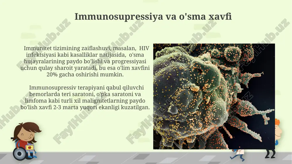 ujayra terapiyasi kabi yangi immunoterapiya usullari o'sma hujayralarini aniq nishonlab, ularni yo'q qilishda yuqori darajadagi aniqlikni ta'minlaydi, bu esa yon ta'sirlarni kamaytiradi. surunkali yallig'lanish va o'sma surunkali yallig'lanish jarayonida sitokinlar, masalan, tnf-α va il-6 ning ortiqcha ishlab chiqarilishi, o'sma hujayralarining o'sishini va metastazini 2-3 barobar tezlashtirishi mumkin. taxminan 25% dan ortiq saraton kasalliklari surunkali yallig'lanish bilan bog'liq bo'lib, bu yallig'lanishning genomik beqarorlikka va o'sma boshlanishiga hisssa qo'shishini ko'rsatadi. prognoz va prognozlashda immunopatologiya иммунопатологиянинг ўсма ҳужайраларининг пайдо бўлишидаги ролини ўрганиш орқали беморларнинг 5 йиллик яшаш даражасини 70% гача аниқ прогноз қилиш мумкин. микроскопик текширувларда лимфоцитларнинг 20% дан кам бўлиши камроқ яшаш муддати ва ўсманинг тез ўсишини билдириши мумкин. kelajakdagi tadqiqot yo'nalishlari immunopatologiya va o'sma hujayralari kelib chiqishi o'rtasidagi murakkab o'zaro ta'sirlarni aniqlash uchun katta ma'lumotlar tahlili va sun'iy intellekt algoritmlarini qo'llash bo'yicha 5 yillik tadqiqotlar rejalashtirilgan. o'sma mikro muhitining xususiyatlarini va immunitet hujayralari bilan o'zaro ta'sirini o'rganish uchun in vitro va …