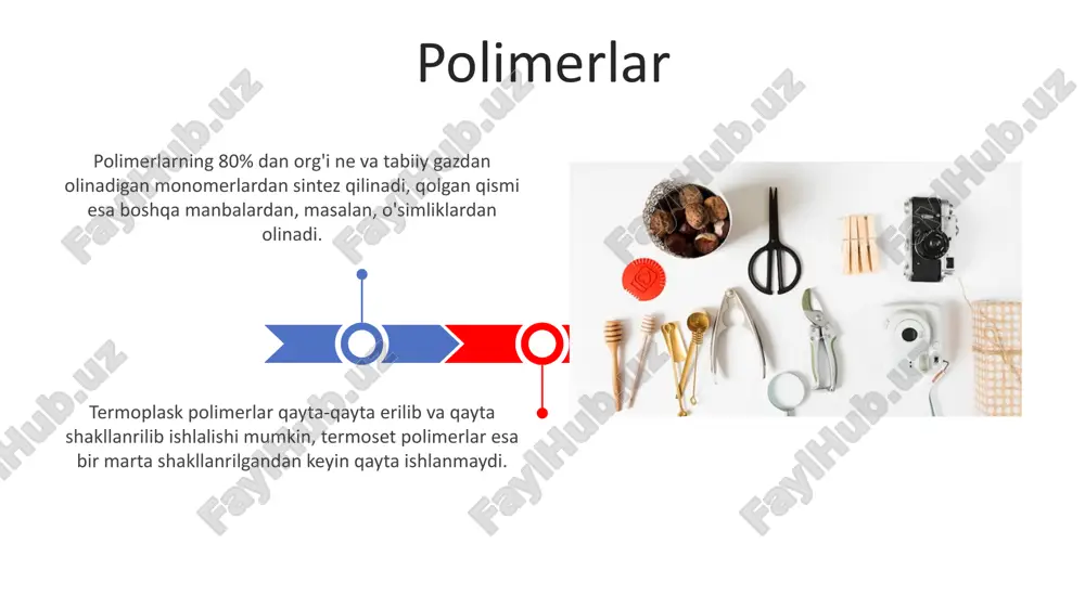 nlarning erkin harakatlanishi bilan bogʻliq boʻlib, mis kabi baʼzi metallar 5,9 x 10^7 s/m ga yaqin juda yuqori oʻtkazuvchanlikka ega. to'qimalar to'qimalarning 30% dan ortig'i tabiiy tolalar, masalan, paxta, jun va zig'irdan iborat bo'lib, ularning mustahkamligi va nafas olish xususiyatlari bilan ajralib turadi. aralash to'qimalar tabiiy va sintetik tolalarni birlashtirib, 2:1 yoki 1:2 nisbatda ishlab chiqariladi, bu esa mahsulotning sifatini va xususiyatlarini yaxshilaydi. smart materiallar aqlli materiallar o'z xossalarini tashqi stimullar, masalan, harorat (30°c dan yuqori), elektr maydoni yoki magnit maydoniga qarab o'zgartirishi mumkin, bu esa ularni turli xil dasturlar uchun moslashuvchan qiladi. piezoelektrik aqlli materiallar mexanik stressga duchor bo'lganda elektr energiyasi hosil qiladi va aksincha, ularning samaradorligi 20% dan 80% gacha o'zgarib turadi. e'tiboringiz uchun rahmat @taqdimot_robot image4.jpg image5.jpg image6.jpg image7.jpg image8.jpg image9.jpg image10.jpg image11.jpg image12.jpg image13.jpg image14.jpg image15.jpg image1.jpeg image2.jpeg