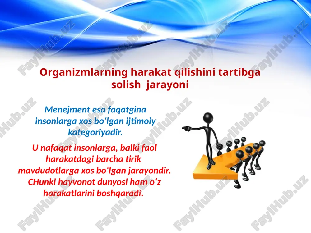 ratsiya - lotinchada “cjrpulentia” - to‘lalik degan so‘zdan olingan umumlashtirilgan tarzda quyidagi ma’nolarni anglatadi: 4. muayyan bir maqsadda uyushgan kishilar jamoasi. 1. kishilar jamoasini to‘laligicha bir maqsad sari uyushtirish; 2. bozor iqtisodiyoti sharoitida kishilarni aksionerlik jamoasiga to‘laligicha uyushtirish yoki birlashtirish; 3. kasbiy yo‘nalishiga qarab kishilarni davlat nazorati ostida to‘laligicha uyushtirish. korporativ boshqaruv – muayyan bir maqsadda uyushgan kishilar jamoasini (muassasa, korxona, tashkilot doirasida) tanlash, tegishli qarorlar qabul qilish va ularning bajarilishini nazorat etish jarayoni. korporativ boshqarish turli xil nomlarda ataluvchi, lekin yuridik shaxs maqomida faoliyat yurituvchi kishilar jamoasidir. foydalanilgan adabiyotlar: 1. qudratov, t.g’aniev, o’. yuldashev, g’.yo. yormatov, n. xabibullaev, f.d xudoev. «hayot faoliyati xavfsizligi» maruzalar kursi. toshkent 2005 y 2. yuldashev o.r., sapaev sh.m., va boshqalar «hayot faoliyati xavfsizligi» fanidan amaly mashg’ulotlar. o’quv qo’llanma. toshkent 2010 y 3. т.в. гитун, а.г елисеев и др. «экстремальная медицина» полный справочник. москва 2006 г. 4. о.р юлдашев, о.т хасанова и др. «аварийно-спасательные раьоты» …
