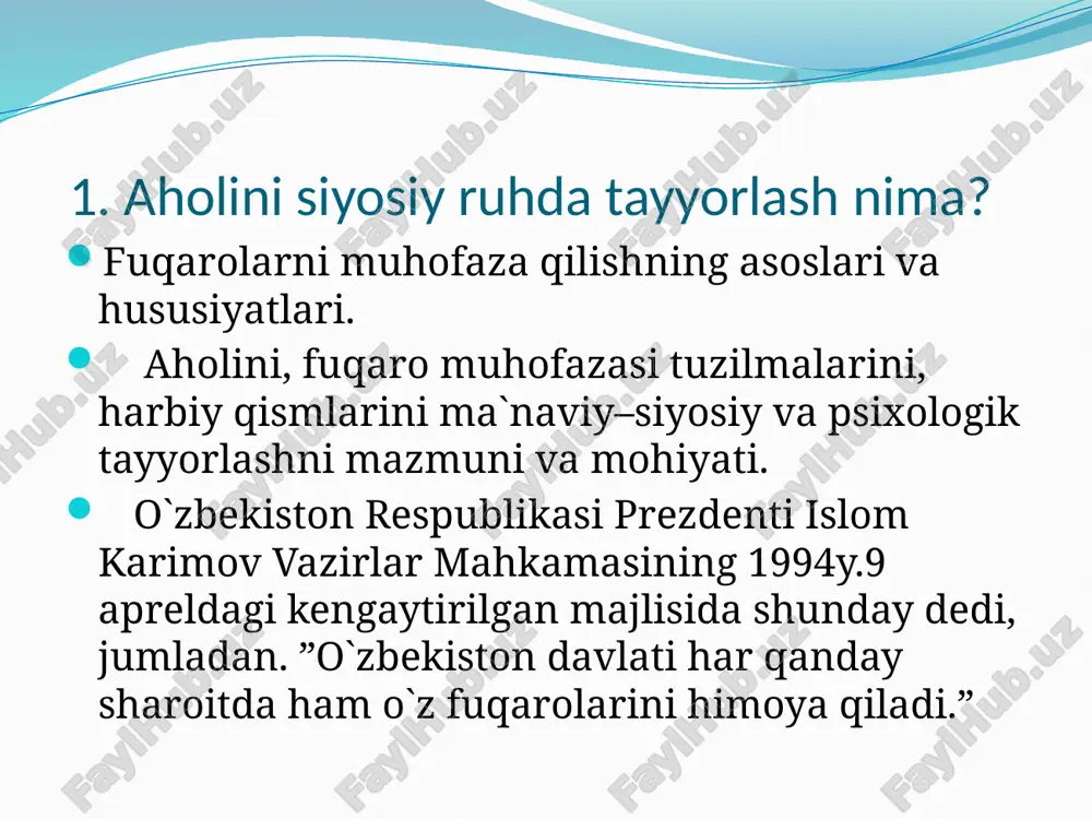 hlik yo ’ ’ qoladi, nati qoladi, nati - - jada qon bosimining ko jada qon bosimining ko ’ ’ tarilishi, uyqu va ishtaha yo tarilishi, uyqu va ishtaha yo ’ ’ qo qo - - lishi xollari kuzatiladi, bu esa o lishi xollari kuzatiladi, bu esa o ’ ’ z navbatida, oshqozon z navbatida, oshqozon yarasi va boshqa kasalliklarni paydo bo yarasi va boshqa kasalliklarni paydo bo ’ ’ lishiga olib lishiga olib k k е е lishi mumkin. lishi mumkin.   qo qo ’ ’ rquv turli ko rquv turli ko ’ ’ rinishda: rinishda: zararli zararli va va foydali foydali bo bo ’ ’ lishi ham lishi ham mumkin. foydali qo mumkin. foydali qo ’ ’ rquv bizni xavf rquv bizni xavf - - xatar va o xatar va o ’ ’ ylanmay ylanmay qilinajak harakatlardan saqlaydi. masalan, mashinalar tinmay qilinajak harakatlardan saqlaydi. masalan, mashinalar tinmay …