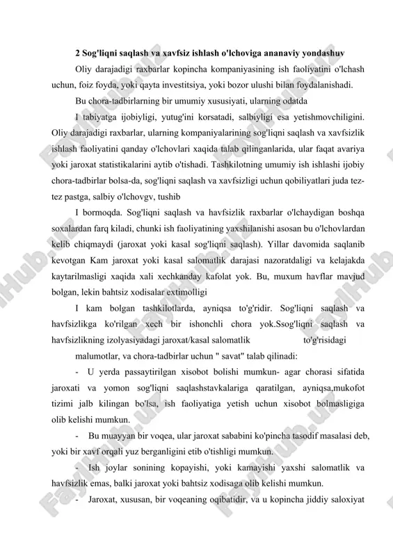 yan bir voqea, ular jaroxat sababini ko'pincha tasodif masalasi deb, yoki bir xavf orqali yuz berganligini etib o'tishligi mumkun. · ish joylar sonining kopayishi, yoki kamayishi yaxshi salomatlik va havfsizlik emas, balki jaroxat yoki bahtsiz xodisaga olib kelishi mumkun. · jaroxat, xususan, bir voqeaning oqibatidir, va u kopincha jiddiy saloxiyat aks ettira olmaydi. masalan, bir parvo qilinmagan mashina, barmoq kesilishi yoki amputasyaga olib kelishi mumkun. · odamlar voqea jiddiyligi bilan bog'liq bo'lmagan sabablarga ko'ra ishdan yok bo'lishi mumkun. - "kasb-xunar" jaroxati statistikasi (masalan, safarga aloqador bo'lgan xodisa) va xavfzlik nazorati yokligi uchun sodir bo'lgan yirik voqea sabablari (yonuvchan yoki toksik materiallarning notog'ri saqlanishi) o'rtasida munosabat bor, deb ko'rsatish uchun dalil yoq. · xodisalarning kichik soni hotirjamlikka olib kelishi mumkun. · jarohat statistikasi sabablarni emas, balki natijalarni namoyon qiladi. foydalinish bilan bog'liq saloxiyati kamchiliklardan iborat bahtsiz xodisa yoki jaroxat va yomon sog'liqni saqlash tog'risidagi malumotlar, bir chora sifatida bajarish uchun faol …