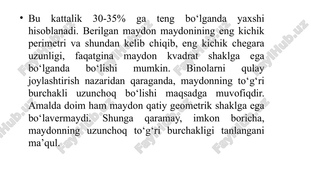 rak. ish joyidan tashqariga chiqish joyigacha yoki zinagacha bo‘lgan eng uzoq oraliq misofa quyidagi jadvalda meyorlangan: evakuatsion chiqish joyining soni ikkitadan kam bo‘masligi lozim. cherdakli ko‘p qavatli binolardagi barcha zinali yo‘lanlar cherdakkacha yetishi kerak va cherdakka chiqish yo‘li bo‘lishi lozim. cherdaksiz binolarda – tomga chiqiladi. balandligi 10 mm dan yuqori bo‘lgan binolarning barchasida tashqi yong‘inga qarshi zinalari o‘rnatiladi. yong‘inni o‘chirish uchun loyihada halqasimon suv uzatish tizimli, suv nasos qurilmasi, bug‘ bilan o‘chirish quritmasi loyihalanishi lozim. asosiy oqimlar asosiy oqimlar-yuk va odam oqimlarining sxemalari quyidagicha bo‘ladi: a) darvozaavtomobil tarozisixom ashyo maydonchasiishlab chiqarish sexifabrikat omboritemir yo‘l tarmog‘i; b) temir yo‘l tarmog‘iidishlar omboriishlab chiqarish sexlarining yuvish bo‘limi; v) temir yo‘l tarmog‘imaterial omboriishlab chiqarish sexlari; g) temir yo‘l tarmog‘iyoqilg‘i omboribug‘xona; d) nazorat o‘tkazish punktisanitariya punktiishlab chiqarish sexlari. foydalanilgan adabiyotlar oripov r., sulaymonov i., umirzoqov e. qishloq xo‘jalik mahsulotlarini saqlash va qayta ishlash texnologiyasi. – t., o‘qituvchi, 1991. salimov z.. kimyoviy texnologiyaning asosiy jarayonlari va …