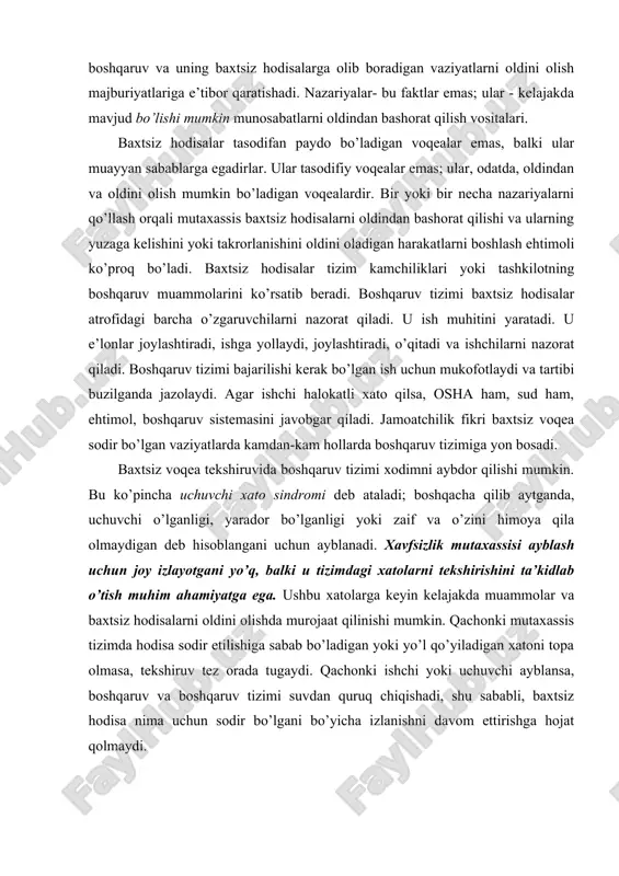 ilinishi mumkin. qachonki mutaxassis tizimda hodisa sodir etilishiga sabab bo’ladigan yoki yo’l qo’yiladigan xatoni topa olmasa, tekshiruv tez orada tugaydi. qachonki ishchi yoki uchuvchi ayblansa, boshqaruv va boshqaruv tizimi suvdan quruq chiqishadi, shu sababli, baxtsiz hodisa nima uchun sodir bo’lgani bo’yicha izlanishni davom ettirishga hojat qolmaydi. qachonki baxtsiz hodisa tergovchisi aybni kimni bo’yniga qo’yish bo’yicha izlansa, xodimlar berkinib qochishadi. hikoyalar ixtiro qilinadi va haqiqat yuzaga chiqolmaydi. yirik kompaniyalarning birida xavfsizlik bo’yicha mutaxassis. uchuvchi va o’simlik mol-mulk kuzatish missiyasi bir necha a’zolari jalb voqea sodir so’ng vertolyot avtohalokatda tekshirilgan. hech kim jarohat olgan bo’lsa-da, bir vertolyot jami zarar bo’ldi, va tergov ko’rib qilinadi har qanday sabablarga ko’ra olib bo’lmaydi. barcha bortida muvofiqlashtirish ofat tufayli gillette shamol keldi. bir necha oy o’tgach, tergovchi bortida bo’lgan biri bilan o’zini ko’rdi va u har qanday gerçekleştirimlerini ta’qib emas edi va’da bilan voqea haqida yanada uni so’roq. xodimning tasdiqlash quyidagi uni tomosha qiling! », parvoz …