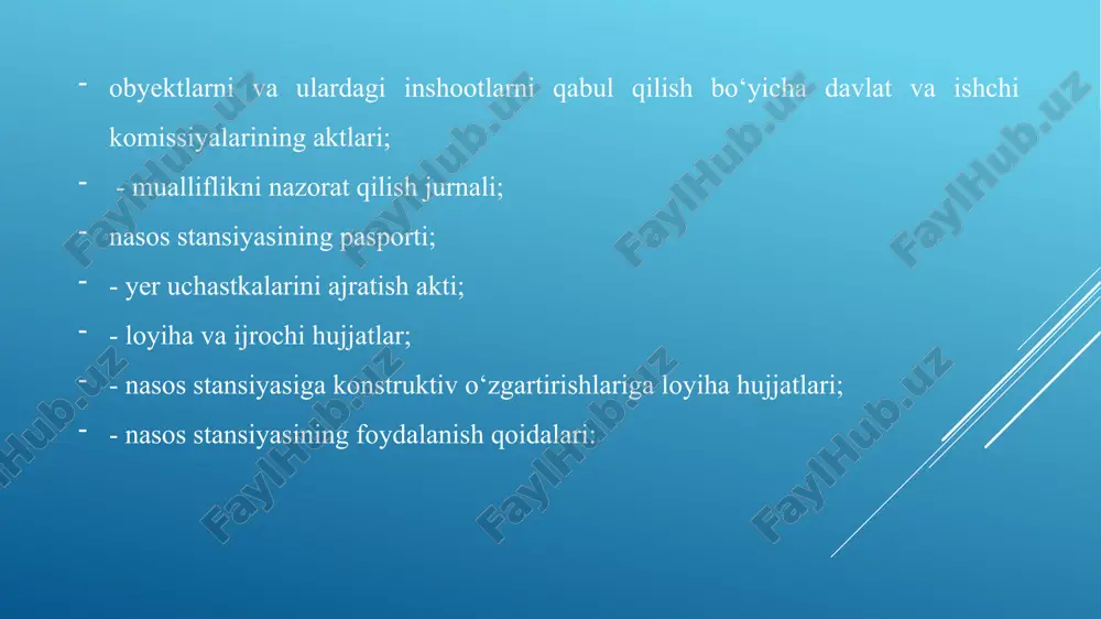 n beradi. bu xollarda nasos stantsiyasining 1 soatdagi suv uzatishi quyidagicha bo'ladi. /24maks.sut1qqn  bu erda: 1-shaxsiy extiyojlar uchun zarur bo'lgan suv sarfi koeffitsenti, bunda suv ta'minoti uchun u 1.01-1.02 deb olinadi. asosiy bo'lmagan quduqlarga esa maksimal suv olish uchun va asosiy quduqlarni ta'mirlash vaqtlarida ular o'rniga ishlaydigan quduqlar kiradi. ularning suv uzatishi hajmi maksimal suv iste'moli va o'rtacha suv iste'molidagi suv sarflarining ayirmasiga teng. i-ko'taruv nasos stantsiyalarining ho'jalik-ichimlik va yong'inga qarshi birlashgan suv ta'minoti tizimlariga suv uzatishni aniklaganda, ii-ko'taruv nasos stantsiyalarida joylashgan rezervuarlar suv bilan to'lishi mobaynida yonginga qarshi suvni 1 maromida uzatishni ta'minlash zarurligini nazarda tutish lozim. i-ko'taruv nasos stantsiyasining yong'inga qarshi suv zahirasi qayta to'layotgan vaqtda iste'molchilarning ho'jalik-ichimlik va ishlab-chiqarish zaruratlari uchun ham suvning hisobiy uzatilishini ta'minlash kerak yong'inga qarshi zaxiraning to'ldirishi quydagilar bilan amalga oshirilishi mumkin: a) ho'jalik-ichimlik va ishlab-chiqarish zaruratlariga suv uzatilishi uchun mo'ljallangan ishchi nasoslar bilan; agar bu nasoslar to'liq sutka davomida ishlamasa , …