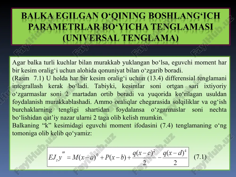 universal tenglama. egilgan o‘qning boshlang‘ich parametrlar orqali ifodalangan tenglamasi. - Page 3