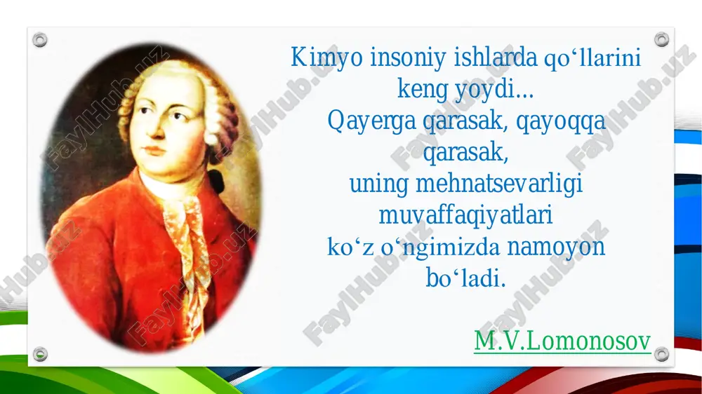 ning kimyoviy va fizik-kimyoviy tahlilini o'tkazuvchi mutaxassis ➢ turli moddalarning kimyoviy va fizik-kimyoviy tahlilini o'tkazadi: ➢ rudalar, neft va neft mahsulotlari, turli navlardagi po'latlar, metall qotishmalari, kislotalar, tuzlar va boshqalar. ➢ ish uchun reagentlar va jihozlarni tayyorlaydi. ➢ moddalarni tahlil qiladi: moddaning kimyoviy tarkibini, tarkibidagi elementlar va birikmalarning miqdoriy nisbatini belgilaydi, moddaning fizik-kimyoviy xususiyatlarini (yopishqoqlik, eruvchanlik va boshqalar) aniqlaydi. kimyoviy tahlil laboratoriya assistenti vazifalari: biokimyogar - tirik organizmlarda sodir bo'ladigan kimyoviy jarayonlarni o'rganadilar. biokimyogarlar ildiz hujayralari va genetika, organizmlarning turli dorilar va allergenlarga munosabati, agrokimyo va ekinlar hosildorligini oshirish sohasidagi tadqiqotlar uchun juda muhimdir. biotexnologning faoliyatini ikki so'z bilan ta'riflash qiyin. bu ish tibbiyot, farmatsevtika va genetik muhandislikni qamrab oladi. biotexnologning kasbiy faoliyati ❑mikroorganizmlar, fermentlar, o'simlik va hayvonlarning hujayra madaniyatidan foydalangan holda biologik faol moddalar ishlab chiqarish va xom ashyoni qayta ishlash kabi sohalarni qamrab oladi; ❑ zamonaviy biotexnologiyaning asosiy yo'nalishlari ❑ (genetik va uyali muhandislik, qishloq xo'jaligi, sanoat va …