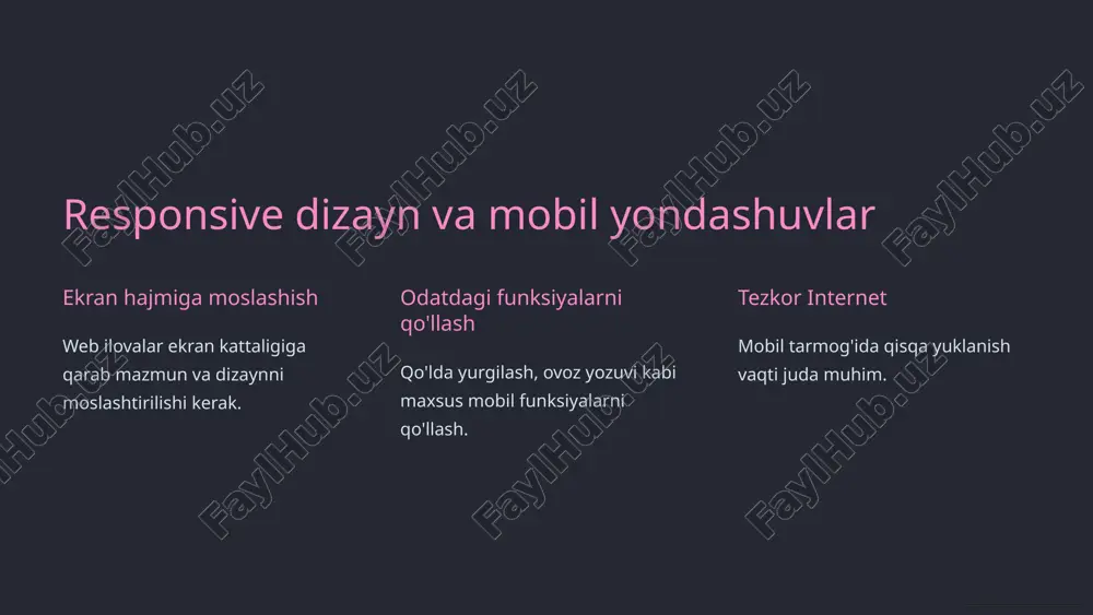 m_source=made-with-gamma xulosa va takliflar texnologiyalar afzalliklari pwa oflayn ishlash responsive dizayn har xil qurilmalarga moslashuvchanlik https://gamma.app/?utm_source=made-with-gamma xulosa va tavsiyalar web ilovalarni yaratishda mobil ilovalarga o'xshash yuqori texnologik yondashuvlardan foydalanish tavsiya etiladi. bunda moslashuvchanlik, xavfsizlik, masshtablanish va doimiy yangilanish muhim. https://gamma.app/?utm_source=made-with-gamma e’tiboringiz uchun rahmat bekali normuminov 9-21 guruh https://gamma.app/?utm_source=made-with-gamma slide 1 slide 2 slide 3 slide 4 slide 5 slide 6 slide 7 slide 8 slide 9 slide 10 slide 11 slide 12 slide 13 slide 14 slide 15 slide 16 slide 17