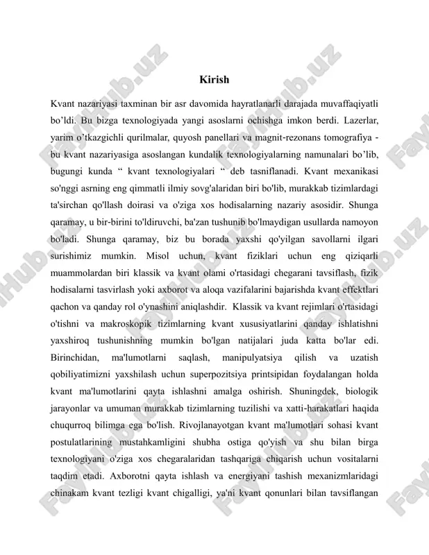 algan holat quyi tizimlari aniq holatda bo'lmagan kompozit tizimni tavsiflaydi. misol uchun, biz tashlamoqchi bo'lgan ikkita tangalar tizimini ko'rib chiqaylik. tizimning holati aniq klassik, ya'ni klassik ehtimollik taqsimoti bilan ifodalanadi: 𝑝𝑐𝑜𝑖𝑛𝑠=( 𝑝(ℎ, ℎ) ⋯ 0 ⋮ ⋱ ⋮ 0 ⋯ 𝑝(𝑡, 𝑡) ) (5) bu erda p (h, t) - har bir tanga otish natijasi sifatida "oldi" va "orqa" ga ega bo'lish ehtimoli va hokazo. boshqa tomondan, ikkita zarrachaning spinlari haqidagi ma'lumotni faqat tenglama shaklidagi klassik holatda kodlash mumkin emas. (5), balki chigal holatda ham, masalan 1 √2 (|01› + |10›), shunday qilib quyi tizimlar biron bir mahalliy kuzatilishi mumkin bo'lgan o'ziga xos holatda bo'lmaydi. demak, chigallashgan zarralarni ikki xil sistema deb hisoblamasdan, balki bitta fizik sistemani tashkil qilidi debhisoblash maqsadga muvofiqdir. o'zaro bog'liqlik - bu kvant mexanikasining haqiqiyligi va cheklovlari haqida chuqur va mazmunli munozaralarni o’z ichiga oluvchi keng tushuncha. mavzuni kengroq ko'rib chiqish uchun mahalliy bo'lmaganlik tushunchasi bilan …