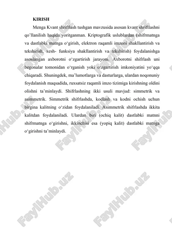 bopligiga ko‘ra, barcha laboratoriya tadqiqotlaridan ham dov beruvchi kvant tajribasini amalga oshirdi. u avstriya poytaxti venada joylashgan avstriya banki va vena shahar ma’muriyati orasidagi suvoqova tarmog‘idan 500 metrlik kabel o‘tkazib, uning yordamida, kvant shifrlashni qo‘llash orqali, ma’muriyat fondidan bankdagi universitet hisob-raqamiga 3000 yevro o‘tkazib bergan. kvant shriftlash deb ataladigan, kvant mexanikasi prinsiplari yordamida sezgir ma'lumotlarni xavfsiz ravishda shifrlash va deshifrlashni amalga oshiradi. kvant shriftlash bir nechta o'ziga xos xususiyatlarga ega bo'lib, ularni noxush tinglovchilarni oldini olishda eng kuchli himoya vositasi sifatida ko'rish mumkin. masalan, kvant holatida kodlangan ma'lumotni nusxalash mumkin emas. kodlangan ma'lumotni o'qish yoki nusxalashga harakat qilish, kvant holatini o'zgartirib, to'lqin funksiyasining qulashi (no-cloning teoremasi)ga olib keladi. bu holat o'zgarishi esa, uchinchi shaxsning noqonuniy mavjudligini aniqlovchi anomaliyalar keltirib chiqaradi. kvant hisoblash va kvant kriptografiyasi umumiy tarzda va xususan so'nggi paytlarda nazariyadan amaliyotga o'tdi – shunday qilib, biz hozirda ko'plab kvant hisoblash va kvant kriptografiyasi dasturlarining real dunyoda qo'llanilayotganini ko'rishimiz …
