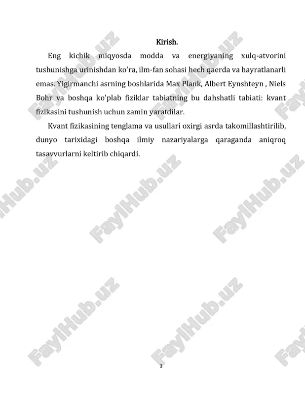 mentarlik tamoyilini o'z ichiga oladi. . bundan tashqari, ob'ektni "kuzatish" yoki "o'lchash" harakati qaytarilmasdir va ob'ektga uning o'lchov natijalaridan tashqari hech qanday haqiqatni kiritish mumkin emas (ya'ni, kopengagen talqini kontrafakt aniqlikni rad etadi ). kopengagen tipidagi talqinlar kvant tavsiflarini ob'ektiv deb hisoblaydi, chunki ular fiziklarning shaxsiy e'tiqodlari va boshqa ixtiyoriy ruhiy omillardan mustaqildir. yillar davomida kopengagen tipidagi talqinlarning aspektlariga, jumladan , "kuzatish" yoki "o'lchash" jarayonining uzluksiz va stokastik tabiati, o'lchash moslamasi deb hisoblanishi mumkin bo'lgan narsani aniqlashning qiyinligi va ko'rinadigan ishonchga nisbatan ko'plab e'tirozlar bo'lgan. bunday qurilmalarni tasvirlashda klassik fizikaga asoslanadi . shunga qaramay, barcha o'zgarishlarni hisobga olgan holda, talqin eng ko'p o'rgatilganlardan biri bo'lib qolmoqda. 7 2. kramerning kopengagen talqini haqida kramer, kopengagenning talqini haqida gapirganda, quyidagi ro'yxatga kirishda doimo qo'llaniladigan ba'zi markaziy g'oyalarni aniqlab olishga harakat qiladi: noaniqlik printsipi - 1927 yilda verner heisenberg tomonidan ishlab chiqilgan, bu ikkala konkugat o'zgaruvchining juftliklari mavjudligini ko'rsatadi, bu ham ikkilanmasdan aniqlik …