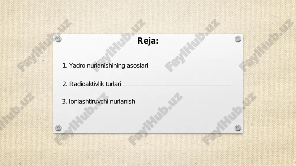 b, yuqori aniqlikda energiya spektrini o‘lchashga imkon beradi. ushbu detektorlar tibbiyot, xavfsizlik, hamda ilmiy tadqiqotlar sohasida keng qo‘llaniladi. alfa-nurlanishni qayd qilishning bir necha usullari mavjud. birinchidan, geiger-müller hisoblagichlari alfa-zarralarni aniqlashda keng qo'llaniladi. ikkinchidan, ionizatsion kameralar zarralarning hosil qilgan ionizatsiyani o'lchash orqali alfa-nurlanishni qayd etadi. uchinchidan, sintillyatsion detektorlari sintillyatsiya materialida hosil bo'lgan yorug'lik chaqnashlarini qayd qiladi. to'rtinchidan, yarimo'tkazgichli detektorlar alfa-zarralarning energiyasini aniqlashda yuqori sezgirlikka ega. beshinchidan, film dozimetrlar juda yon da hosil bo'lgan zarrachalar izlarni filmga tushirish orqali nurlanishni aniqlashda foydalaniladi. ushbu usullar xavfsizlikni ta'minlashda va radiatsiya miqdorini aniq izlashda muhim vazifani bajaradi. beta-nurlanishni qayd qilish texnikalari turli xil qurilmalar va usullarni o'z ichiga oladi. eng ko'p ishlatiladigan texnikalardan biri geiger-muller hisoblagichi bo'lib, u beta-zarralar bilan ionlangan gazning elektr signallarini o'lchaydi. shuningdek, suyuq scintillyatorlar va polimer plankalar kabi scintillyatsion detektorlar ham beta-zarralarni energiya kuchlanishida ajratadi va fotoko'pik (pmt) orqali elektr signaliga aylantiradi. yarimo'tkazgichli detektorlar, masalan, silikon detektorlar, beta-zarralarning o'zlaridan o'tishiga asoslangan …