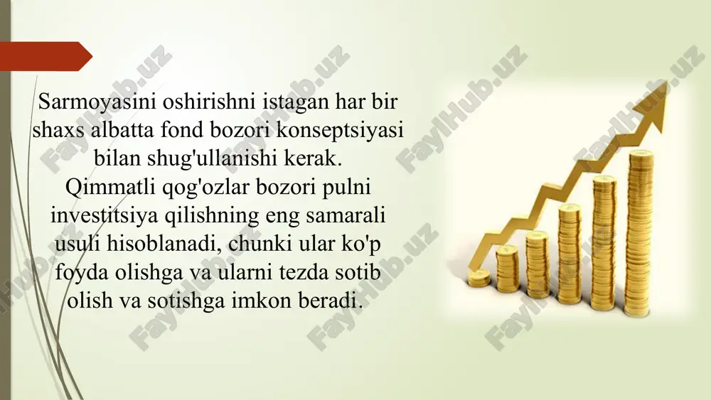 el – veksel beruvchining yohud vekselda ko’rsatilgan boshqa to’lovchining vekselda nazarda tutilgan muddat kelganida veksel egasiga muayyan summani to’lash yuzasidan qat’iy majburiyatini tasdiqlovchi qimmatli qog’oz. veksel sifatida ishlatiladi :  to'lov vositasi;  garov va qarz berish uchun to'lov vositasi. tijorat banklari nima uchun veksellarni chiqaradi : • veksellarda ko'rsatilgan miqdorni belgilangan muddatda to'lash bankning bir tomonlama va shartsiz majburiyatini aks ettiruvchi veksellar; cheklar chek – bu chekda ko'rsatilgan summani bankdan to’lovchining so'zsiz buyrug'isiz to’lashni o'z ichiga olgan qimmatli qog'oz . cheklar quyidagi turlarga bo'linadi :  ro’yxatdan o’tgan  buyurtma  tashuvchi chek egasi kim- chek beruvchining o'zi bankda ma’lum pul mablag'lariga ega bo'lishi, cheklarni berish orqali pul mablag’larini boshqarish huquqiga ega bo'lgan yuridik shaxs. xulosa qilib shuni aytish kerakki, fond bozori bu muayyan qonunlar va qoidalarga bo'ysunadigan va har bir davlat iqtisodiyotida muhim rol o'ynaydigan ulkan va murakkab tizimdir. agar siz o'zingizning pulingizni qanday boshqarishni, kapitalni oqilona sarflash …