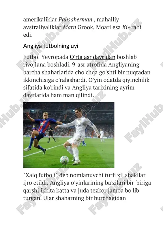 ojlanishda davom etdi va 1800-yillarda maktablarda maxsus futbol klublari paydo bo'ldi. shunga qaramay, hatto yarim tashkil etilgan shaklda ham qoidalar ragbendan zamonaviy futbolga to'g'ri keldi. odatda o'yinchilar bir-biriga urilib, biqinlardagi raqibni tekkizishganda, u faqat ushlab qolinganida qotib qoldi. yillar davomida maktablar bir-biriga qarshi o'yinlarni o'ynashga kirishdilar. shu vaqt mobaynida o'yinchilarga qo'llarini ishlatish uchun ruxsat berildi va faqatgina rebutsiyada bo'lgani kabi to'pni orqaga qaytarishga ruxsat berildi. 1848-yilda kembrij universitetida "kembrij qoidalari" tashkil etilgan. bu o'quvchilar tugatilganidan keyin safarda harakat qilishlariga va kattalar futbol klublari keng tarqalishiga imkon bergan bo'lsa-da, o'yinchilar to'pni boshqarishda davom etishlari mumkin edi. bugungi kunda biz ko'rib turgan zamonaviy futbol o'yinini ishlab chiqarish uchun hali ham biroz yo'l bor edi. futbol assotsiatsiyasining tashkil etilishi futbol so'zlari so'z birikmasidan qisqartirilgan . rugby maktabi va oksford universitetida mashhur qo'shiq so'zlari bo'lib, yoshlarning barcha turlari qisqartirildi. assotsiatsiya 1863 yil 26-oktabrda futbol assotsiatsiyasining tashkil topishi bilan boshlandi. ushbu uchrashuv davomida fa angliyada …