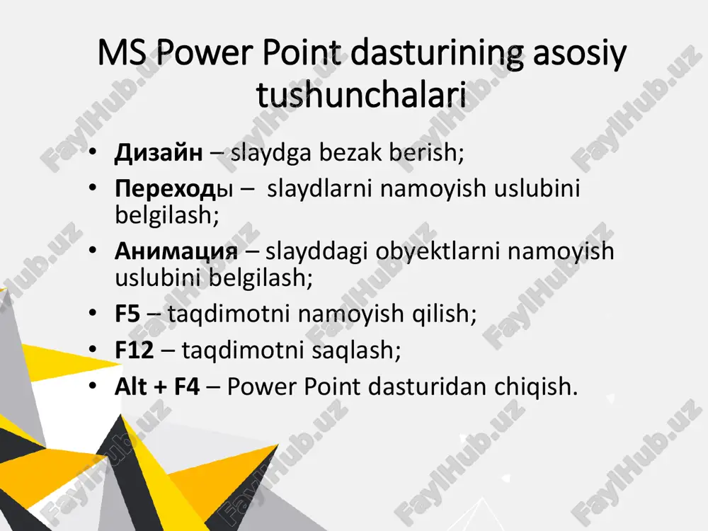 ms power point dasturida taqdimotlar tayyorlash. - Page 3