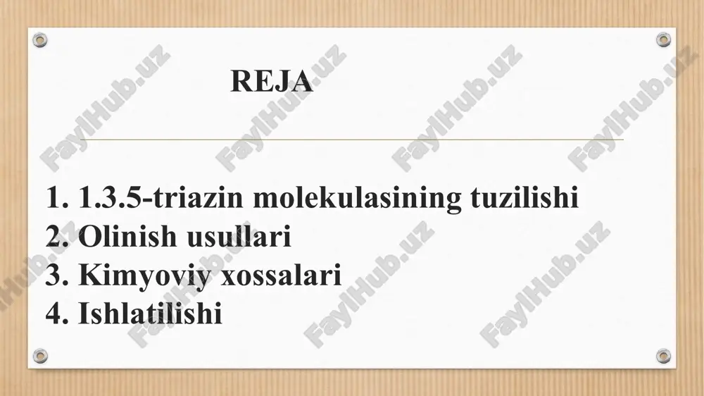 triazinlar. 1,3,5-triazin molekulasining tuzilishi, olinish usullari, kimyoviy xossalari - Page 3