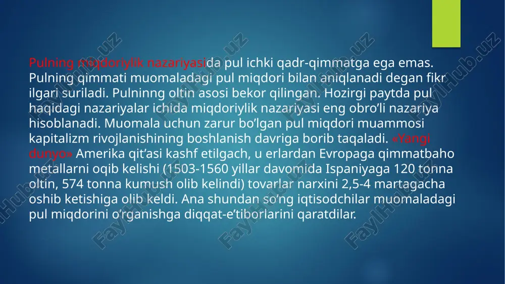 etgan boisa, a.pigu miqdoriy pul nazariyasida pulni jam g'arm a vositasi funksiyasi vazifasini ham bajarishini ta’kidlab, unga alohida ahamiyat qaratadi. angliya kembrij maktabi vakillari miqdoriy pul nazariyasi borasidagi ta’limotlarida i.fisheming pul nazariyasi xususidagi taiimotidan farqli yana bir konsepsiyani ilgari suradilar. agar, i.fisher iqtisodiyotga zarur bo’lgan pul miqdorini uning taklifini tahlil qilish asosida aniqlagan boisa, kembrij maktabi vakillari iqtisodiy otga zarur boigan pul miqdorini 13 tovarlar va xizmatlar hajmidan kelib chiqib unga boigan ehtiyoj asosida aniqlash zarurligi haqidagi taiimotni ilgari suradi shuningdek, agar i.fisher pulning hajmini muomalada boigan miqdoriga qarab va ular doimiy ravishda muomalada ishtirok etishini ’tirof etgan boisa, kembrij maktabi vakillari muomalaga chiqarilgan pullaming barchasi doimiy ravishda muomalada ishtirok etmasligi, ular “kassa qoldigi” sifatida aholining qoiida, bank va korxona hisobvaraqlarida ma’lum muddatga saqlanib qolishi mumkinligi xususidagi talim otni asoslab berishadi. j.m.keynsning "bandlik, foiz va pulning umumiy nazariyasi"(1936) nomli asosiy asari nashr etilgach, “g‘arb iqtisodchilari" yangi "iqtisodiy fan,"keynschilik inqilobi“ haqida …