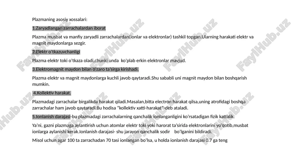 ori energiyaga ega bo’ladi. 1.chap tomonda,zich gaz oqimiga lazer nurlari yuboriladi.bu lazer impulsi gaznio ionlashtirib,plazma hosil qiladi. 2.lazer plazmaga kirganda,uning intensivligi yuqori bo’lgani sababli plazmadagi elektronlar relativistk tezlikka erishadi.bu esa lazer nurining o’z-o’zidan torayib,fokuslanishiga olib keladi.(gapdagi 1-rasm bu hodisani ko’rsatadi) 3.plazmadagi kuchli o’zgarishlar natijasida lazer impulsi plazmada to’lqin uyg’otadi.bu to’lqinlar kuchli elektr maydon hosil qiladi.(o’rtadagi rasmda ushbu to’lqin ko’rsatilgan) 4.chiqayotgan elektr nuri:ushbu elektr maydon elektronlarni ‘iz to’lqin’ ichida orqaga tortib,relativistik energiyaga ega electron nuriga aylantiradi.bu nur plazmadan chiqib ketadi (3-rasm) lazer plazma tezlatkichlarining kelajakldagi roli: lazer plazma tezlatgicharining kelajakdagi roli ilm-fan va texnologiyaning bir necha muhim yo’nalishlarida katta ahamiyat kasb etadi.ularnning ixchamligi,yuqori energiyali va arzon ishlash imkoniyati tufayli quyidagi sohalarda katta o’zgarishlar kutilmoqda: lazer plazmali tezlatgichlar tibbiyot sohasida,ayniqsa,onkologiya yo’nalishida katta istiqbollarni ochmoqda. 1.saraton kasalliklarini davolashda proton va ion lazer plazmali tezlatgichlar yordamida tezlatilib bevosita o’simta ti’qimalariga yo’naltiriladi. bu usulda sog’lom to’qimalarga zarar yetmaydi.oddiy terapiyaga nisbatan kamroq yon ta’sir bo’ladi. biotibbiy …