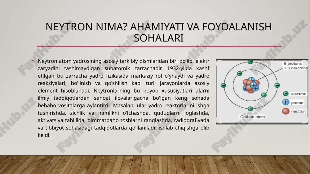 eytron energiyalari bilan tadqiqot maqsadlarida qo'llaniladi. sodern va thermo fisher scientific kabi turli firmalar bog'langan zarrachalar tasvirlash (api), yuqori chiqish va ko'chma foydalanish kabi maxsus ilovalar uchun turli xil chiqish darajalarida d-t neytron generatorlarini taklif etadi. ushbu yuqori energiyali neytronlarni ekranlash ularning yuqori kirish qobiliyati va ikkilamchi gamma nurlarini hosil qilishi tufayli qiyinchiliklar tug'dirishi mumkin. multi-folga aktivatsiya tahlili kabi usullar ushbu generatorlarning neytron oqimini eksperimental ravishda aniqlash uchun ishlatiladi. d-d neytron generatorlari: ishlash prinsipi va xususiyatlari • deyteriy-deyteriy (d-d) neytron generatorlari deyteriy atomlarining qo'shilishi orqali neytron hosil qiladi. bu deyteriy ionlarini yana deyteriy bilan yuklangan nishonga tezlashtirish orqali amalga oshiriladi. ikkita deyteriy atomining (d + d) qo'shilishi taxminan 2,5 mev kinetik energiyaga ega geliy-3 ioni va neytron hosil bo'lishiga olib keladi. d-d reaksiyasining neytron unumi deyteriy-tritiy (d-t) reaksiyasiga nisbatan pastroqdir. biroq, d-d generatorlari tritiy ishlatish bilan bog'liq cheklovlarni bartaraf etish afzalligiga ega. yangi avlod dd neytron generatorlari analitik maqsadlar va …