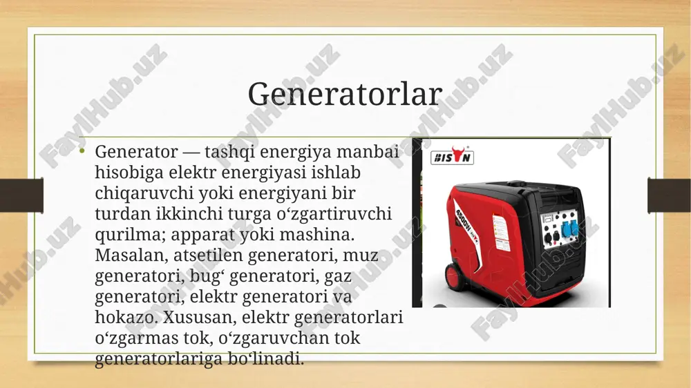 rgiya spektri 0,06 ev sohasida maksimumga ega issiklik neytronlari manbai hisoblanadi. ushbu energiyaga mos de broyl toʻlqin uz. a. ~ 1a kondensirlangan moddalardagi atomlararo masofalar bilan qiyoslanadi. neytronlar bu moddadagi atomlarning oʻzaro joylashishini difraksiya yordamida tadqiq qilishga imkon beradi. issiqlik neytronlari energiyasining atomlarning issiklik tebranishlari energiyasi bilan qiyoslanishi moddaning dinamik xossalarini oʻrganishga imkon beradi. neytron generatorlar neytron generatorlar bu neytron zarrachalarini hosil qiluvchi qurilmadir. ular ilmiy tadqiqotlarda, sanoatda va tibbiyot sohalarida keng qo’llaniladi. neytron generatorlarining quyidagi turlari mavjud; 1) radioaktiv manbali neytron generatorlar: 2) zarrachalar tezlatkichiga asoslangan neytron generatorlar: ishlash prinsipi bu turdagi generatorlarda neytronlar radioaktiv izotoplar (masalan, poloniy-berilliy, ameritsiy-berilliy) yordamida hosil qilinadi. ular oddiyroq tuzilishga ega, lekin neytron oqimi nisbatan past boʻladi. bunday generatorlarda yuqori energiyali zarrachalar (odatda deuteronlar) nishonga (masalan, tritiy yoki berilliy) urilishi orqali neytronlar chiqariladi. eng mashhur reaksiyalar. foydalanilgan adabiyotlar google vikipedia. tezlatkichlar fizikasi (polvonov. bozorov) www.academy.uz chat.gpt (programma) image5.png image6.png image7.jpeg image8.jpeg image9.jpeg image3.png image4.png …