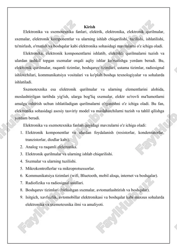 aol element hisoblanadi, p-n-p hamda n-p-n tipida tranzistorlar ishlab chiqariladi. ular signallarni o‘zgartirish, kuchaytirish vazifalarini bajaradi. tranzistordan yig‘ilgan kuchaytirgichlar ikki xil ulanish sxemasiga ega, umumiy manfiy va umumiy musbatli sxema, kirishning bir uchi chiqishning bir uchi ta’minot zanjirining qaysi bir uchiga ulangan bo‘lsa, o‘sha nom bilan ataladi. ular asosan a rejim, b rejim, ab rejim sxemalarda yig‘iladi. ishlab chiqarishda kuchaytirgichlar tranzistorda, transformatorda yoki mikrosxemada yig‘ilgan bo‘ladi. umumiy musbatli sxema umumiy manfiyli sxema. 1-jadval tranzistornio‘rtachaquvvati past chastota (3 mhz gacha) o‘rta chachastota (3–30 mhz) yuqori chastota (30 mhz dan yuqori) kichik quvvatli (0,3 w gacha) 101–199 201–299 301–399 o‘rta quvvatli (0,3–3 w gacha) 401–4992 501–599 601–699 katta quvvatli (3 w gacha) 701–799 801–899 901–999 umumiy emitterli sxemaning sharhi umumiy emitterli sxema um e sxemada tok va signal oqimi (qizil – tok, yashil – signal oqimi) kt1 tranzistorining emitteriga ta’minotning musbat qutbi, kollektorga r2 kaskad yuklamasi orqali ta’minotning manfiy qutbi uzatiladi, kirish …