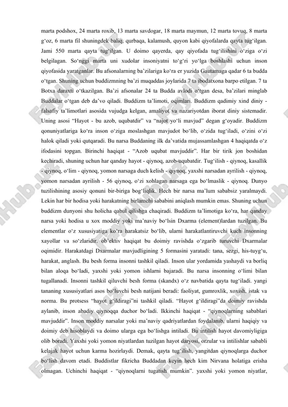 ga uylanadi va o‘g‘il ko‘rib, unga raxula deb ism qo‘yadi. hech bir qiyinchilik va kamchilik ko‘rmay o‘sgan bola siddxarta ittifiqo qarigan cholni, bemorni, og‘ir mexnatli bir roxibni uchratadi. bundan qattiq ta’sirlagan shaxzoda insoniyatni qiyinchilik va azobdan qutqarish yo‘llarini axtarib saroyni tashlab ketadi. bu vaqtda u 30 yoshda edi. u beshta roxibga ko‘shilib, ular bilan qishloqma-qishloq kezib yuradi. ko‘p vaqt bu roxiblarga hamroxlik qilib, ularning yo‘llarida ma’lum maqsad yo‘qligini va bu yo‘l o‘z oldiga qo‘ygan maqsadi - insoniyatni azob uqubatdan qutqarishga olib bormasligini anglaydi va roxiblar jamoasidan ajraladi. u chakalakzor o‘rmonlarda kezib, charchab bir daraxti tagida dam olish uchun o‘tiradi va o‘ziga toki haqiqatni topmaguncha shu erdan turmaslikni va’da beradi. bu o‘tirishning 49 kuni uni qalbidan “sen haqiqatni topding” degan sado keladi. shu paytda uning ko‘z oldida butun borliq namoyon bo‘ladi. u hamma joyda shoshilinch qayoqqadir intilishni ko‘radi. hech bir joyda osudalik yo‘q edi. hayot nixoyasiz uzoqlikni ko‘zlab o‘tib ketayotgan edi. …