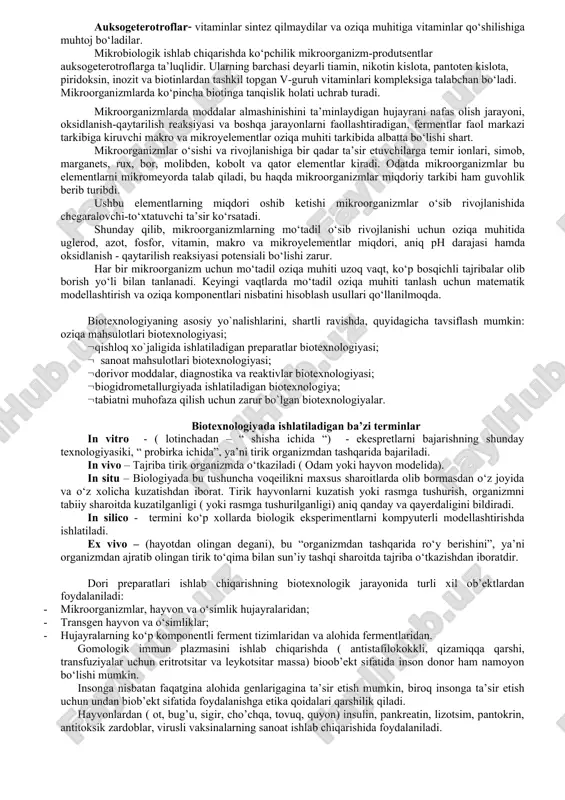 o`zaro perpendikulyar ikki tekislikka bo`linadi va to`rttadan joylashadi.) g. streptokokklar-( streptus-grekcha so`z bo`lib, zanjir ma`nosini bildiradi) zanjirsimon joylashgan kokklardir. d. sartsinalar – (sartsio-lotincha so`z bo`lib, bog’layman ma`nosini bildiradi) o`zaro perpendikulyar, uch tekislikka bo`lingan kokklar, ular 8-16dan to`p-to`p bo`lib joylashadi. s. stafilokoklar-(stafilokokkuz-lotincha so`z bo`lib, shingil ma`nosini bildiradi). tartibsiz bo`linib, uzum shingili shaklida joylashadi. tayoqchasimon – o`z navbatida uchga bo`linadi: bakteriyalar, spirilla va spiroxetalar. bakteriyalarga spora hosil qilmaydigan, batsilalarga spora hosil qiladigan tayoqchasimon mikroblar, klostridiyalarga ham spora hosil qiladigan ipsimon, tayoqchasimonlar kiradi. tayokchasimon bakteriya va batsilalar kokklar singari uzunasiga juft-juft bo`lib joylashganda, diplobakteriyalar yoki diplobatsilalar deyiladi, zanjir bo`lib joylashsa, streptobakteriyalar yoki streptobatsilalar deb ataladi. tayoqchasimon bakteriyalarning ayrimlari tashqi ko`rinishi bilan bir-biridan ancha farq qiladi. qat`iyan silindir shaklidagi bog’chasimon, uchlari tumtoq va shunga o`xshash tayoqchalar ma`lum. klostridiyalar ( kloster-grekcha so`z bo`lib, yig’ ma`nosini bildiradi) bu gruppaga spora hosil qiladigan va spora hosil bo`lishda ularning o`rtasi kengayib yoy shaklini oladigan mikroorganizmlar kiradi. spiralsimon bakteriyalar-bularga …