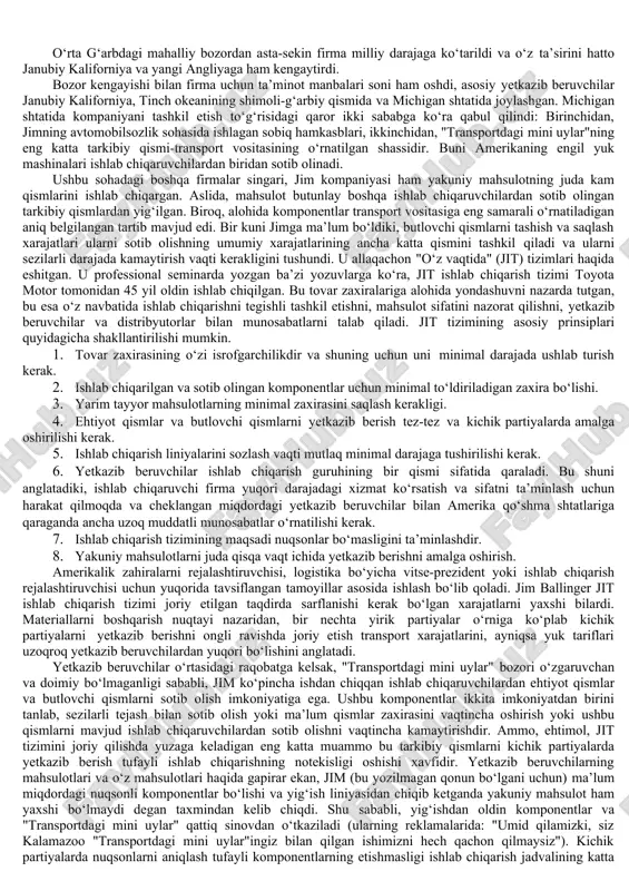 umkin. yuqorida aytilganlarning barchasi boshqa shaklda taqdim etilishi mumkin: · loyihalashtirilgan quvvat har bir mutaxassis uchun haftasiga 40 ta tekshiruv; · samarali quvvat har bir mutaxassis uchun haftasiga 30 ta tekshiruv. haftada 100 ta tekshiruvga bo‘lgan ehtiyojni qondirishning bir necha yo‘li mavjud. 1. oldingi rejimda bir smenada ishlash talab qilinadi 100 / 30 = 3,33 mutaxassis. agar tatu mutaxassislarni faqat to‘liq kunga yollasa, u 4 kishini qabul qilishi kerak. bunday holda, ularning har birining yuk koeffitsienti quyidagicha bo‘ladi 33,3 / 4 = 0,83 yoki 83%. 1. to‘liq kun uchun 3 mutaxassisni va 1 soatlik ish vaqtini yollang, ularning ish vaqti standart yukning uchdan bir qismini tashkil qiladi. bu 100% yuklash quvvatiga ega bo‘ladi. 13.3 dam olish kunlari qo‘shimcha ish vaqti, bu dam olish kunlari 10 ta sinovni o‘tkazishga tayyor bo‘lgan 3 ta to‘liq ishlaydigan mutaxassisni talab qiladi (10 / 0.75=soat ishlash). biz ushbu dastlabki tahlilni ta’til, yuzaga keladigan muammolar, o‘zgaruvchan …