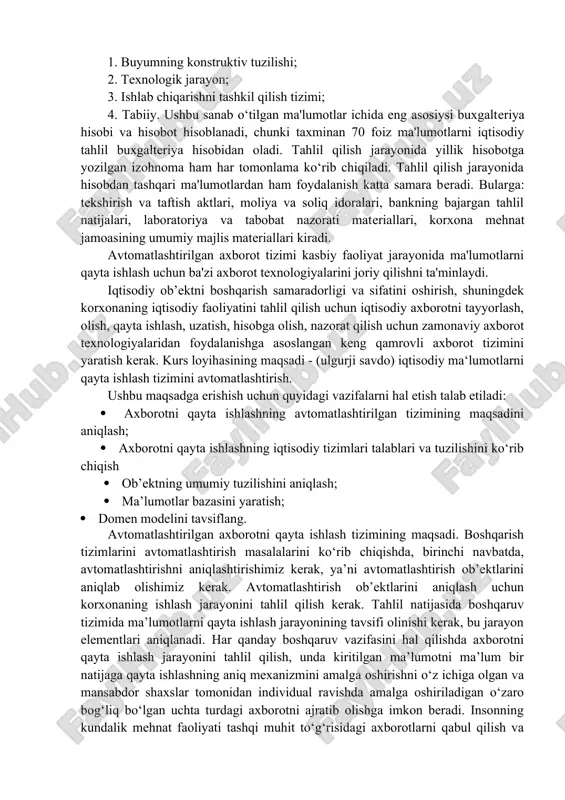 lot tannarxini kamaytirish borasida keraksiz va ortiqcha xarajatlarni minimal darajaga keltirish mahsulot ishlab chiqarishni loyihalashtirish va uni ishlab chiqarish chog‘ida har tomonlama hisobga olish kerak. bu masalani ijobiy hal qilishda funksional – qiymat tahlili asqatadi. funksional qiymat tahlili - obyektni (mahsulot) texnologik va mehnat jarayonlari tizimli tarzda tadqiq qilib, mehnat va moddiy resurslardan samarali foydalanishga qaratilgan chora - tadbirlarni ishlab chiqadi. funktsional qiymat qahlilining asosiy maqsadi ilmiy-tadqiqot va tajriba konstruktorlik ishlari chog‘ida yangi xil mahsulotlarni loyihalashtirish va ularni o‘zlashtirishda ortiqcha xarajatlarning yuzaga kelishiga yo‘l qo‘ymaslik; ishlab chiqarish bosqichida loyiha bo‘yicha ko‘zda tutilgan xarajatlar darajasidan chetga chiqmaslikni; buyumni qo‘llash bosqichida oqlanmagan ekspluatatsion xarajat va yo‘qotishlarni bartaraf qilish va nihoyat, buyumlarni utilizatsiya (chiqitga) chiqarish bosqichida chiqitga chiqarilgan buyumlarni qayta ishlab, ulardan foydalanish jarayonini o‘z ichiga oladi. sanoat mahsulotini ishlab chiqarish bilan bog‘liq xarajatlarni to‘rt guruhga bo‘lish mumkin: 1. buyumning konstruktiv tuzilishi; 2. texnologik jarayon; 3. ishlab chiqarishni tashkil qilish tizimi; 4. tabiiy. …