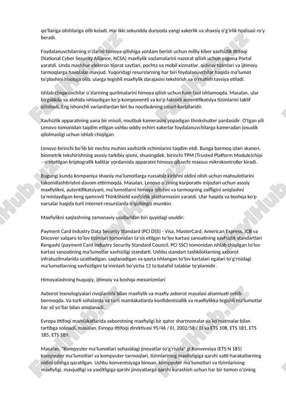 igi mumkin. jinoyat guvohi jinoyatchilarning qasosidan qo'rqishi mumkin, shuning uchun ular o'zlarining ismlarini aytmasdan turib anonim bayonot berishlari mumkin. taxallus (yunoncha "soxta") - bu biron sababga ko'ra yashirin bo'lishi kerak bo'lgan haqiqiy ismning o'rnini bosadigan soxta nom. ba'zan insonlarga haqiqiy ismini ishlatmasdan kimdir bilan uzoq muddatli munosabatlarni o'rnatishi kerak bo’ladi. bunday holda, odam taxallus deb ataladigan o'ziga xos identifikatorni taklif qilishi mumkin. taxalluslarga misollar: yozuvchilar, qo'shiqchilar, aktyorlar, rassomlarning xayoliy nomlari, taxalluslar, kredit karta raqamlari, bank hisob raqamlari. taxalluslar ijtimoiy tarmoqlarda va ma'lumotni uzatishning boshqa vositalarida keng qo'llaniladi, garchi so'nggi paytlarda ko'plab kompaniyalar ma'muriyati o'z foydalanuvchilarining taxalluslaridan foydalanishga qarshi kurashishga harakat qilsalarda. ma'lumotlarning maxfiyligini himoya qilish uchun foydalaniladigan texnik mexanizmlar (shifrlash, cookie-fayllar (emas), pci dss va boshqalar) har doim internetda vaqt o'tkazganimizda, biz firibgarlar tomonidan ishlatilishi mumkin bo'lgan shaxsiy ma'lumotlarimizni baham ko'ramiz. foydalanuvchilar tegishli choralar ko'rish uchun bilim bilan qurollangan bo'lishi kerak. ular orasida-ishonchli shifrlash yoki xavfsiz bulut xizmatlaridan foydalanish kiradi. …