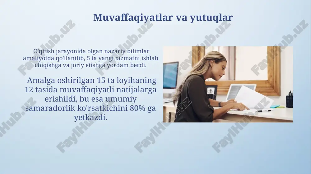 magan edi, chunki kerakli ma'lumotlar bazasi yopiq edi. muammoni hal qilish uchun mutaxassis bilan bog'lanib, muammo 2 kundan keyin hal bo'ldi. katta hajmdagi ma'lumotlar to'plamini qayta ishlashda 500 mb dan oshiq xotira yetishmovchiligiga duch keldim. muammoni hal qilish uchun ma'lumotlarni optimallashtirish va samarali algoritmlarni qo'lladim. olingan natijalar va taqdimot o'rtacha mijozlarning qoniqish darajasi 90% ni tashkil etdi, bu 100 ta so'rovnoma natijalari asosida aniqlandi. olingan natijalar 15% ga oshdi, bu 5 ta yangi mijoz va 2 ta muvaffaqiyatli loyihani amalga oshirish bilan bog'liq. jamoa bilan ishlash tajribasi jamoa ichidagi muloqot samaradorligini oshirish uchun 2 ta yangi vosita (slack va trello) ni qo'lladim, natijada vazifalarni bajarish tezligi 15% ga oshdi. har bir loyiha yakunida jamoa bilan birgalikda 360 daraja baholash o'tkazdik, bu esa kelgusidagi ishlarni takomillashtirishga yordam berdi va individual o'sishga turtki bo'ldi. kelajakdagi rejalar va maqsadlar yaqin 1 yil davomida "backend developer" mutaxassisligi bo'yicha sertifikat olish va portfolio'mni 5 ta …