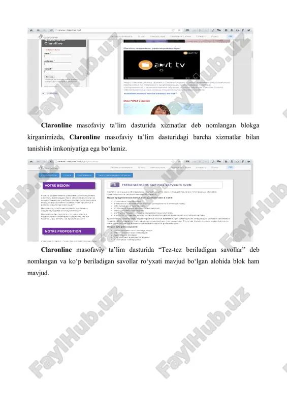 e masofaviy ta’lim platformasiga o‘xshash platformalarga misollar keltiring. 4. claroline masofaviy ta’lim platformasida qanday bloklar mavjud? 5. tizim ishlashi uchun serverda qanday dasturlarni o‘rnatilishi talab qilinadi? 6. claroline dasturiy majmuasidan nechta davlatlarda foydalanishadi? 7. claroline masofaviy ta’lim platformasi nechta tillarga (dastur interfeysi) tarjima qilingan? 8. claroline masofaviy ta’lim platformasi qayerda yaratilgan? 9. elearning deganda nimani tushunasiz?