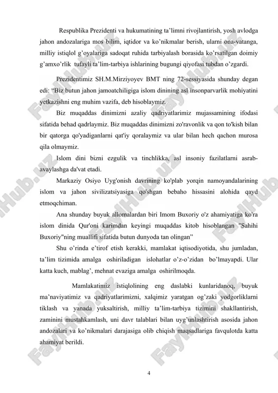 shlar esa bugungi kunda oilada va asosan ta’lim-tarbiya munosabatlarida shakillantiriladi. ta’lim vositalari o’quvchilarning ruhiy, jismoniy, genetik va mintaqaviy o’ziga xosliklarini to’liq hisobga olgandagina yuqori samaradorlikka erishish mumkin. kurs ishining obyekti: tarbiyaviy ishlarni amalga oshirishda sinf rahbarning pedagogik mahoratio’rganish va tahlil qilish jarayoni. kurs ishining predmeti: tarbiyaviy ishlarni amalga oshirishda sinf rahbarning pedagogik mahoratining metod va vositalari. kurs ishining maqsadi: tarbiyaviy ishlarni amalga oshirishda sinf rahbarning pedagogik mahoratini aniqlash. kurs ishining vazifasi: 1. pedagogik mahoratini oshirishning maqsad va vazifalari 2. sinf rahbari ishini tashkil etish shakllari 3. tarbiyaviy ishlarni tashkil qilishda sinf rahbarining ishlash metodikasi kurs ishining amaliy ahamiyati: tadqiqot natijasida umumiy o‘rta ta‘lim boshlang‘ich sinflarida tarbiyaviy ishlar metodikasini o‘rgatish bo‘yicha ta‘limiy topshiriqlar, dars ishlanmalar, dars modellari, ilmiy-metodik tavsiyalar bilan boyitildi. kurs ishning tuzilishi: kirish, asosiy qism 3 bo’lim, xulosa va foydalanilgan adabiyotlar ro’yxatidan iborat. asosiy qism: 1. pedagogik mahoratini oshirishning maqsad va vazifalari o’qituvchining pedagogik mahoratini doimiy oshirib borish va …